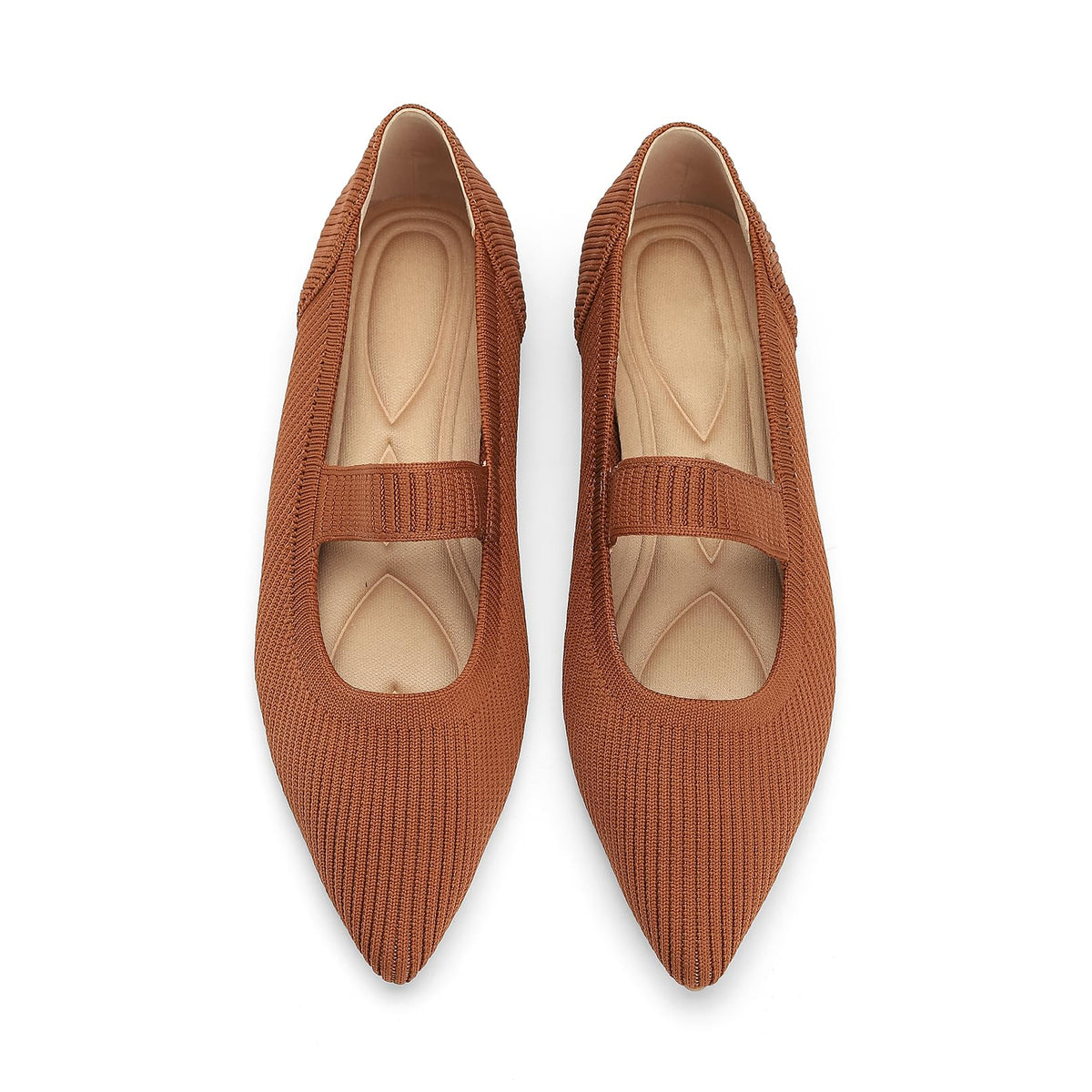 Flats for Women Pointed Toe Knit Foldable Ballet Flat Shoes | Stretch knit upper,built-in arch support,cushioned insole,foldable lightweight design,non-slip sole,office and casual wear