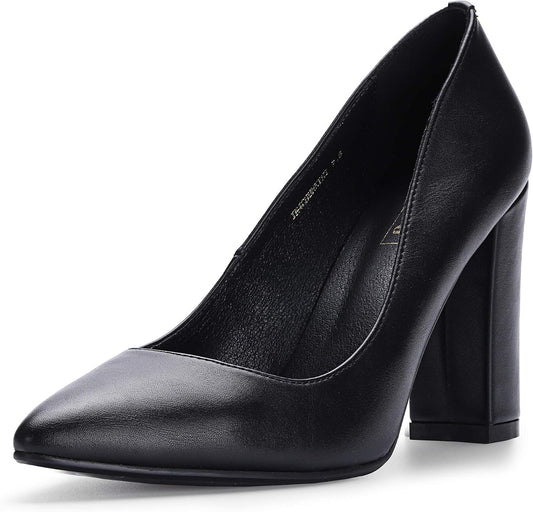 IDIFU Women's IN4 Chunky High Heels Closed Pointed Toe Pumps | Formal Block Heel Office Business Wedding Dress Shoes for Women Ladies