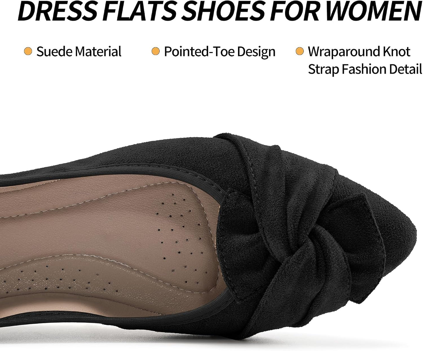 Aomigoct Comfortable Dressy Flats for Women: Cushioned Insole & Lightweight for All-Day Office Comfort - Slip On & Foldable for Working Professional with Bow