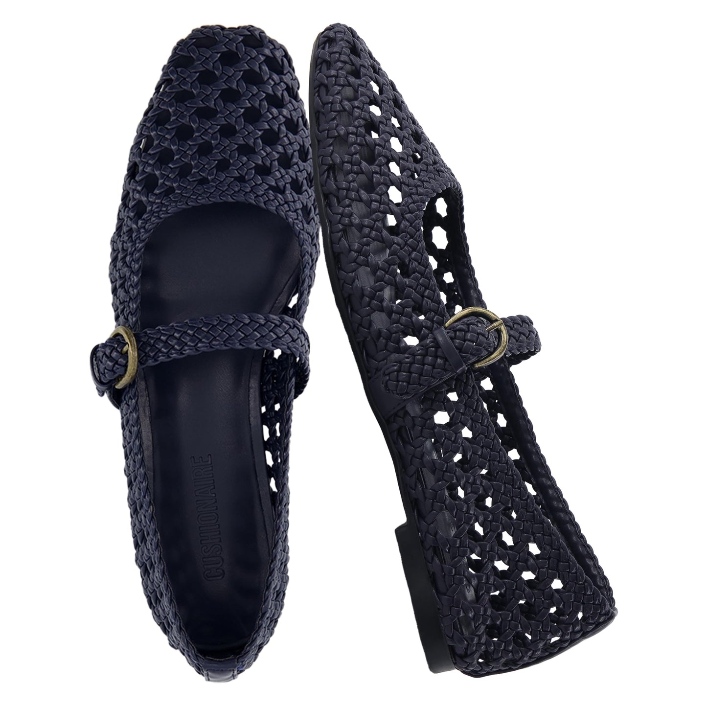 CUSHIONAIRE Weston Hand Woven Mary Jane Flats for Women, Comfortable Dressy Ballet Flats with Braided Adjustable Buckle and Memory Foam Cushioning