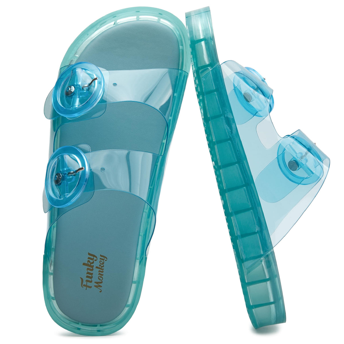 FUNKYMONKEY Women's Comfort Slides Non-Slip Lightweight Flat Beach Sandals | Adjustable Buckle Plastic Sandals with Arch Support, Waterproof Non-Slip Summer Slippers for Pool, Shower & Daily Wear