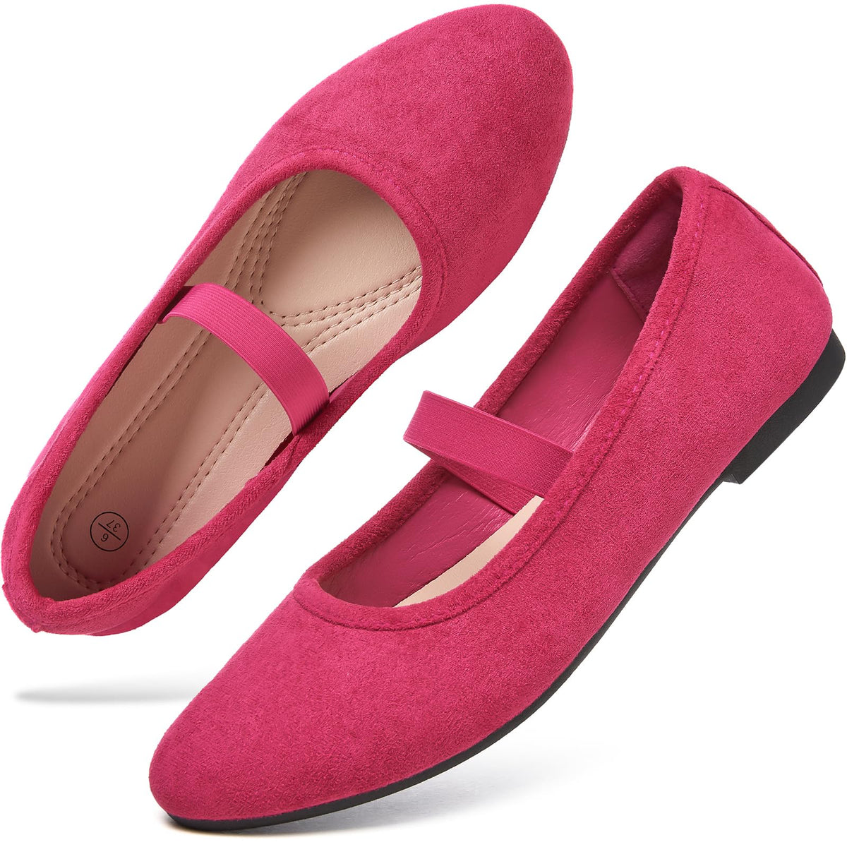 hash bubbie Women's Mary Janes Ballet Flats Suede Dress Shoes | Memory Foam Comfortable Dress Shoes Work Elastic Straps casual dressy ballerina loafers