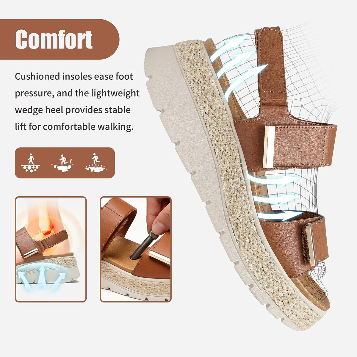 ziitop Espadrille Wedges for Women Platform Sandals Orthopedic Arch Support | Wedge Heels Cushion Insole Comfortable Dressy Buckle Sandals for Walking and Vacation