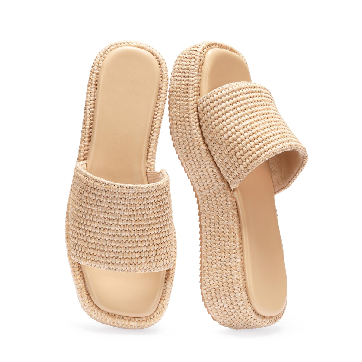 Monrovia Platform Sandals Women Raffia Espadrille Slides, Woven Straw Flatform Beach Sandals Women, Slip On Summer Vacation Shoes, Comfortable Casual Daily Wear