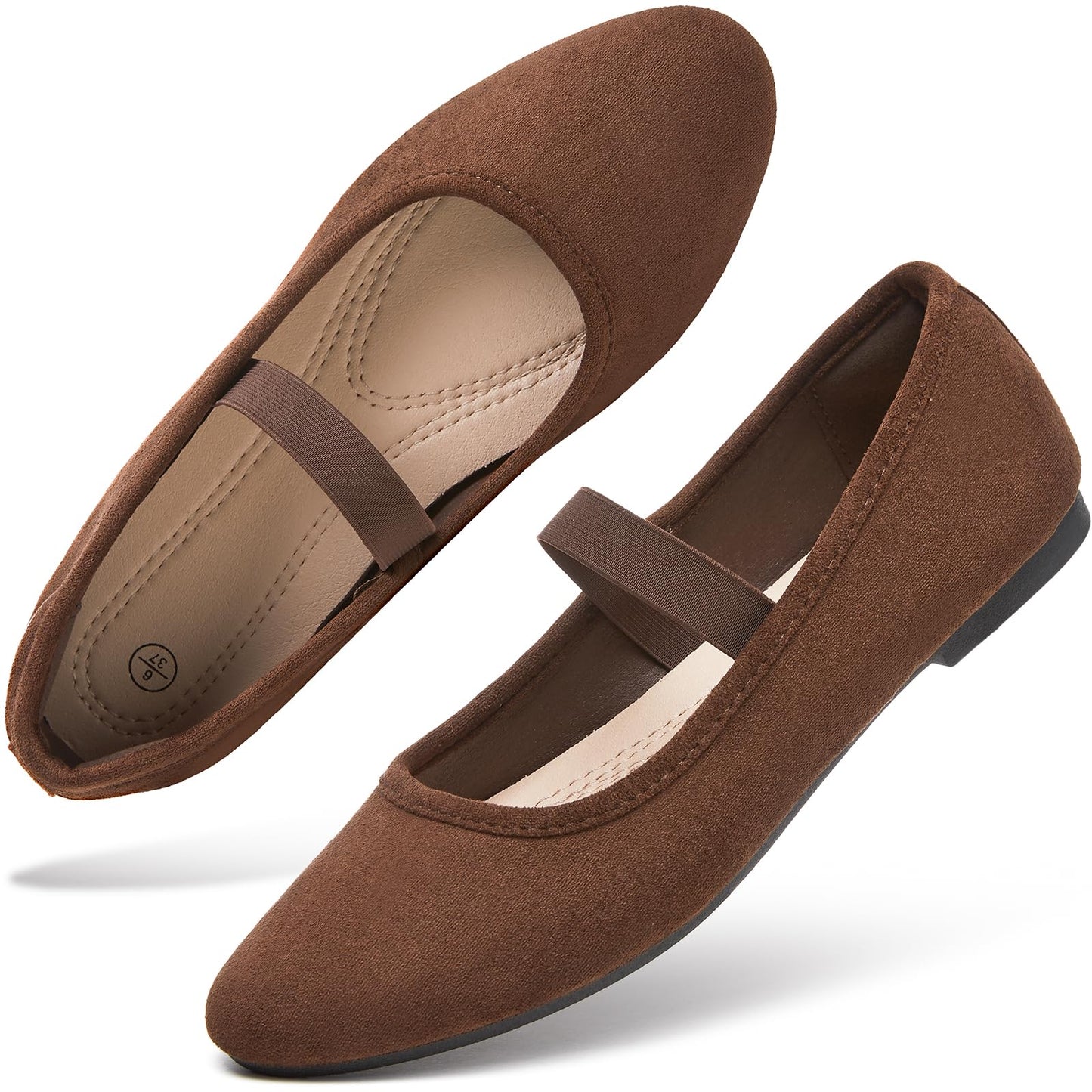 hash bubbie Women's Mary Janes Ballet Flats Suede Dress Shoes | Memory Foam Comfortable Dress Shoes Work Elastic Straps casual dressy ballerina loafers