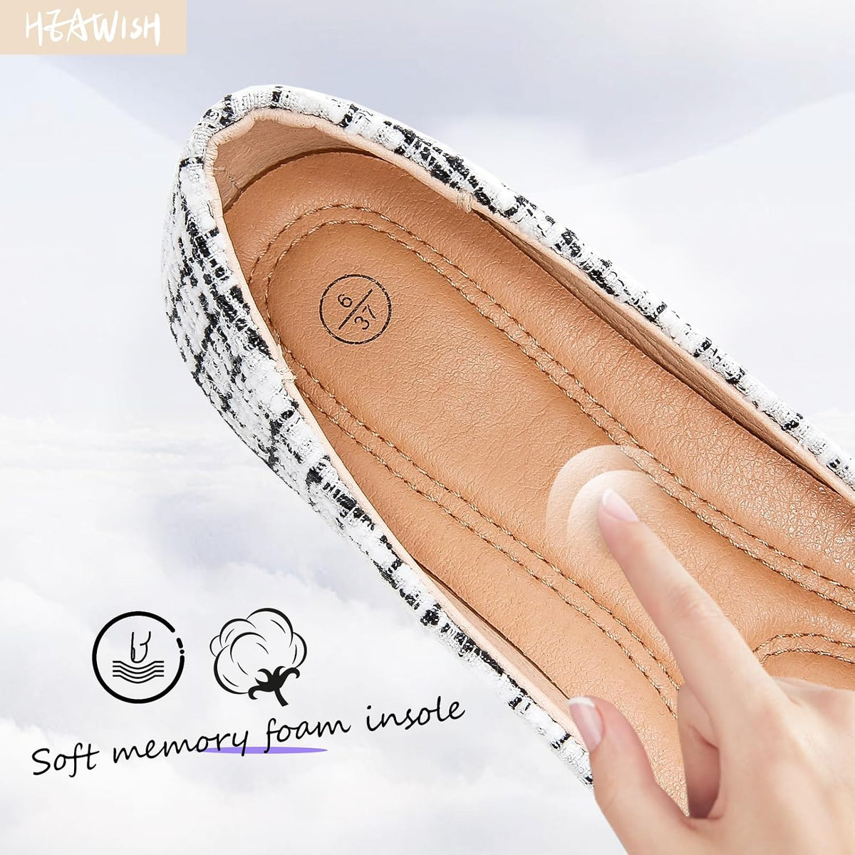 HEAWISH Women’s Round Toe Flats Shoes Ballet Flats Dressy Comfortable White Green Flats for Women