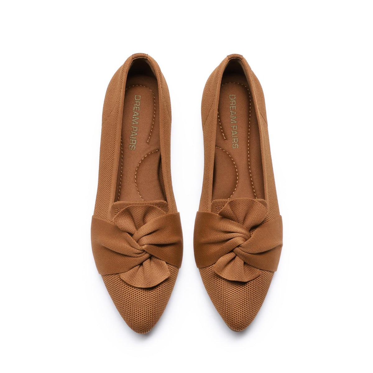 DREAM PAIRS Women's Foldable Bow Pointed Toe Ballet Flats | Soft Knit Upper, Cushioned Arch-support Insole, Easy to Carry, Comfort All-Day