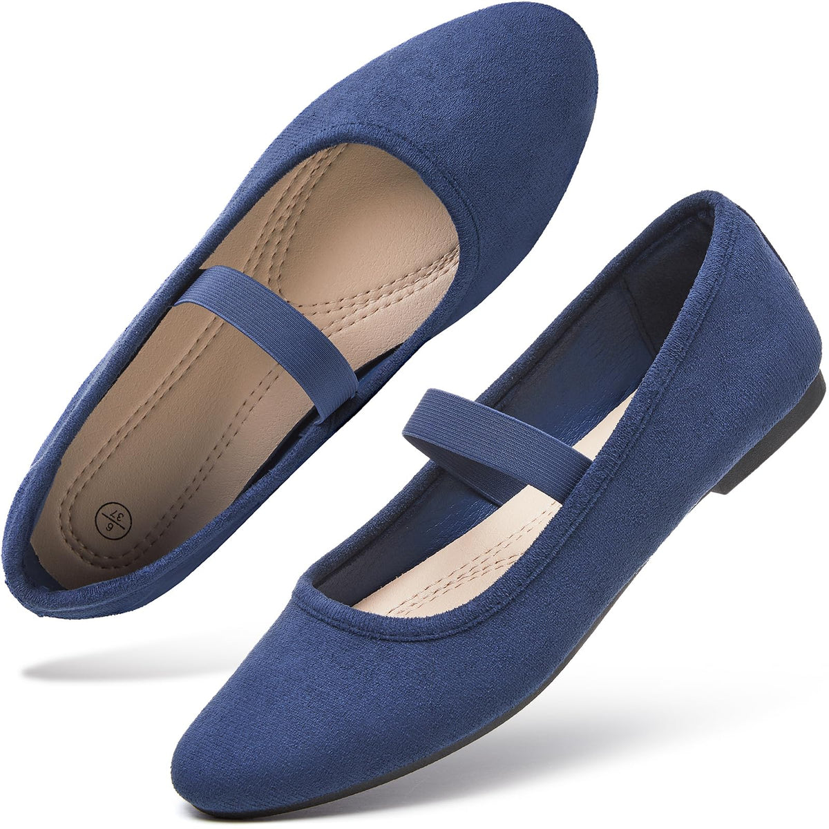 hash bubbie Women's Mary Janes Ballet Flats Suede Dress Shoes | Memory Foam Comfortable Dress Shoes Work Elastic Straps casual dressy ballerina loafers