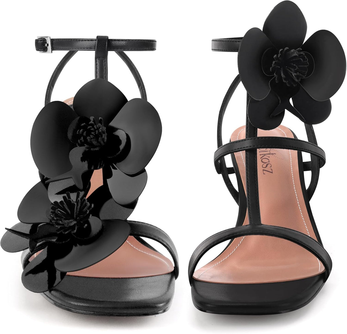 LACIKOSZ Floral Women High Heels Strappy Sandals Comfortable Dressy Shoes | Open Toe Ankle Strap Square Toe Wedding Bride