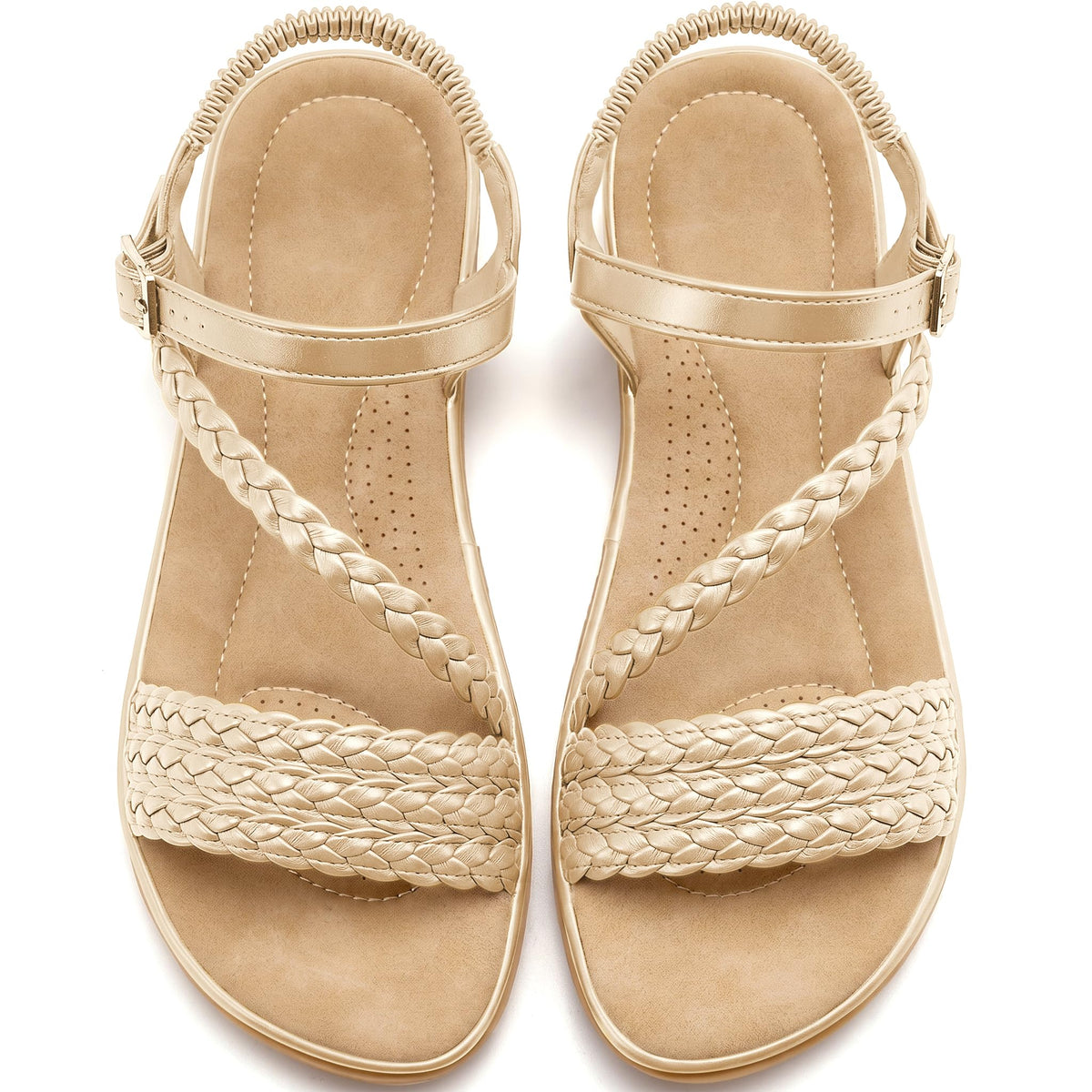 Aomigoct Dressy Womens Sandals Summer: Comfortable Strappy Flats Sandals Women - Casual Walking Woman Shoes