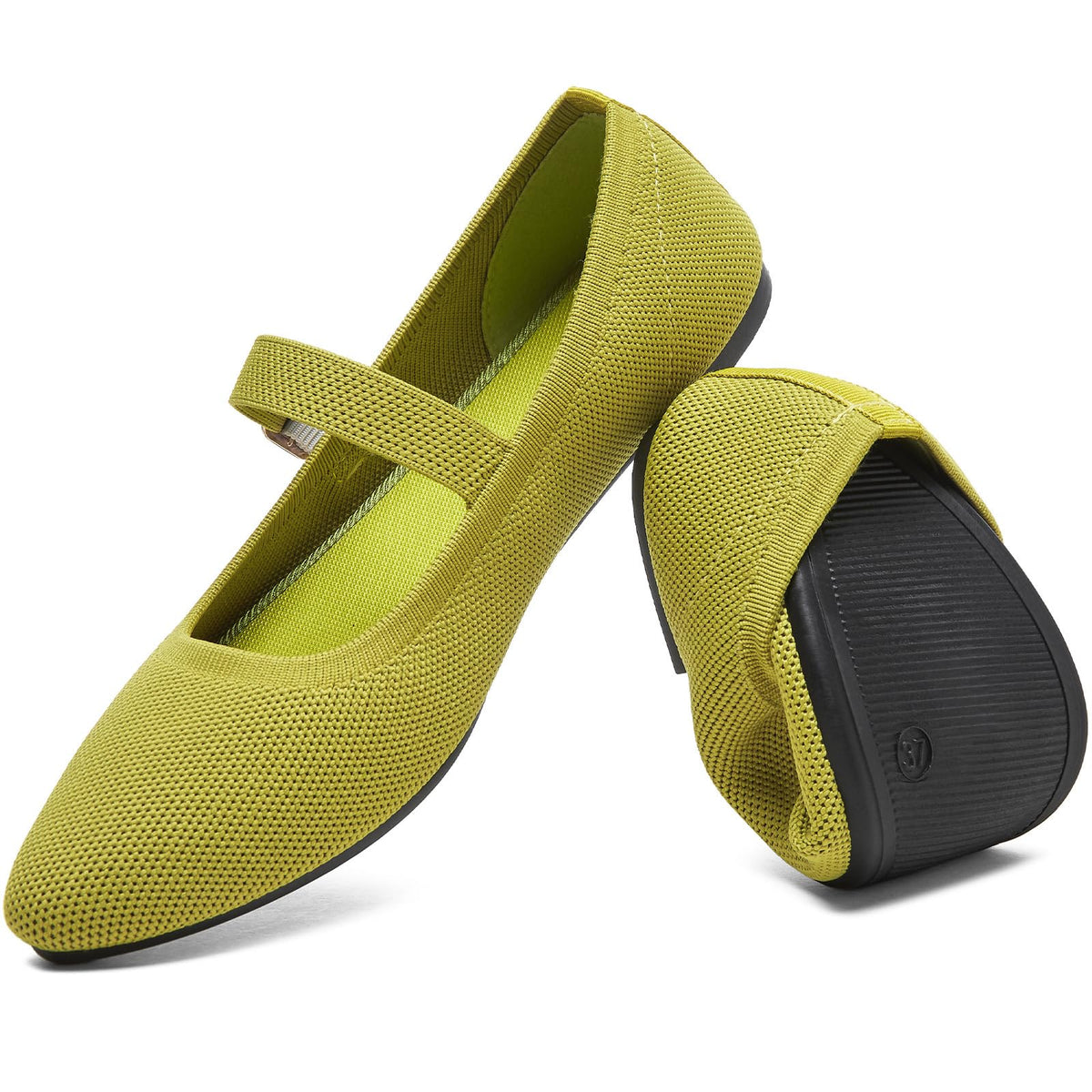 Women's Ballet Flat Mary Jane Flats Slip on Laides Dress Flats with Strap | Mary Janes Flats, Breathable knit, Adjustable buckle strap, Pointed toe, Soft & lightweight, Perfect for office & daily wear
