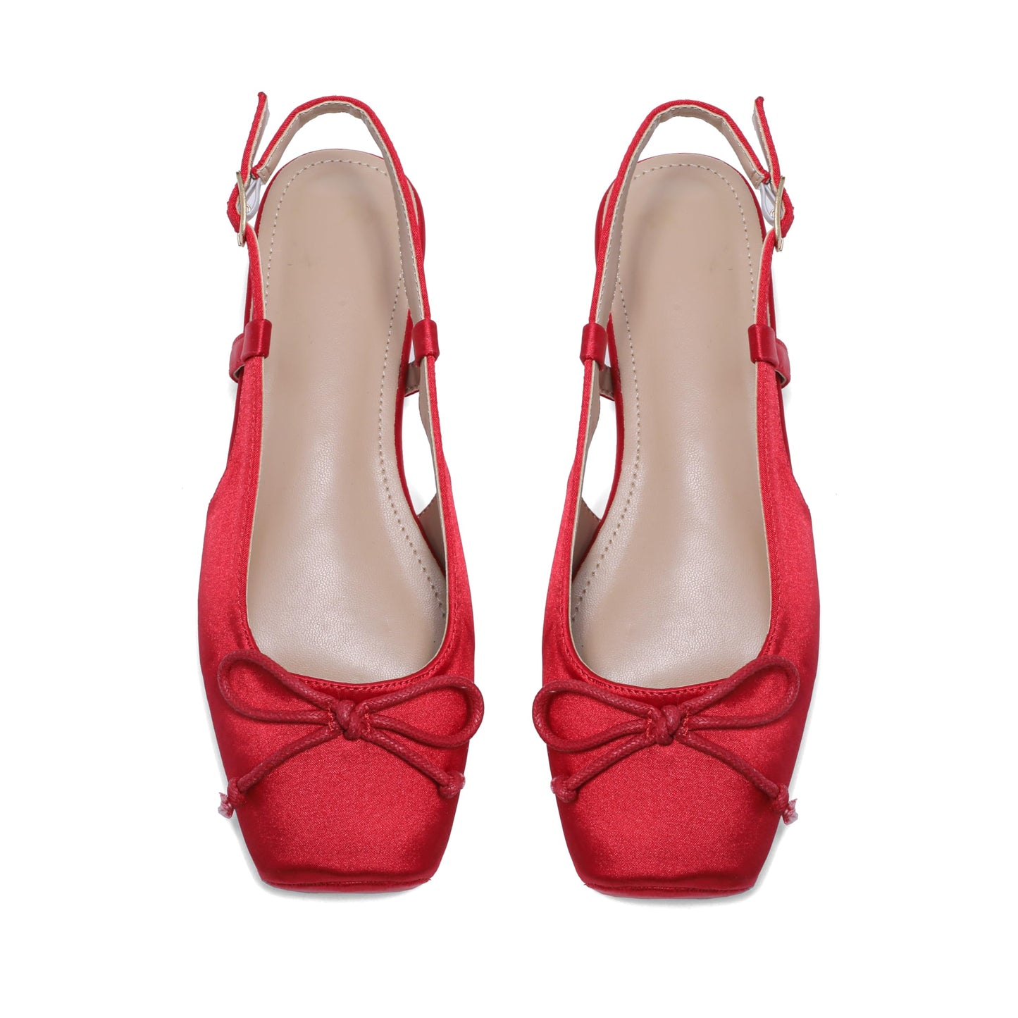 Women's Ballet Flats Slingbacks Square Toe Bow Knit Dressy Flat Shoes with Ankle Buckles Satin