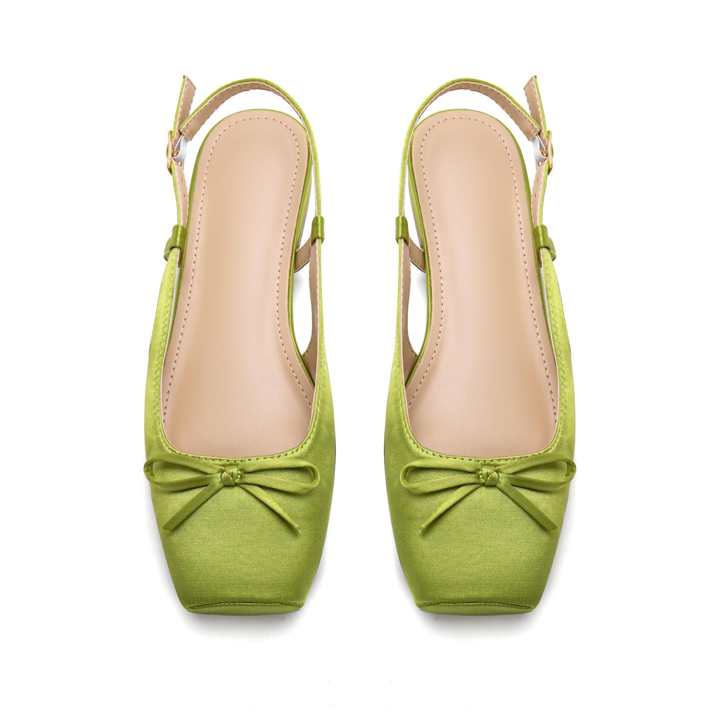 Women's Ballet Flats Slingbacks Square Toe Bow Knit Dressy Flat Shoes with Ankle Buckles Satin