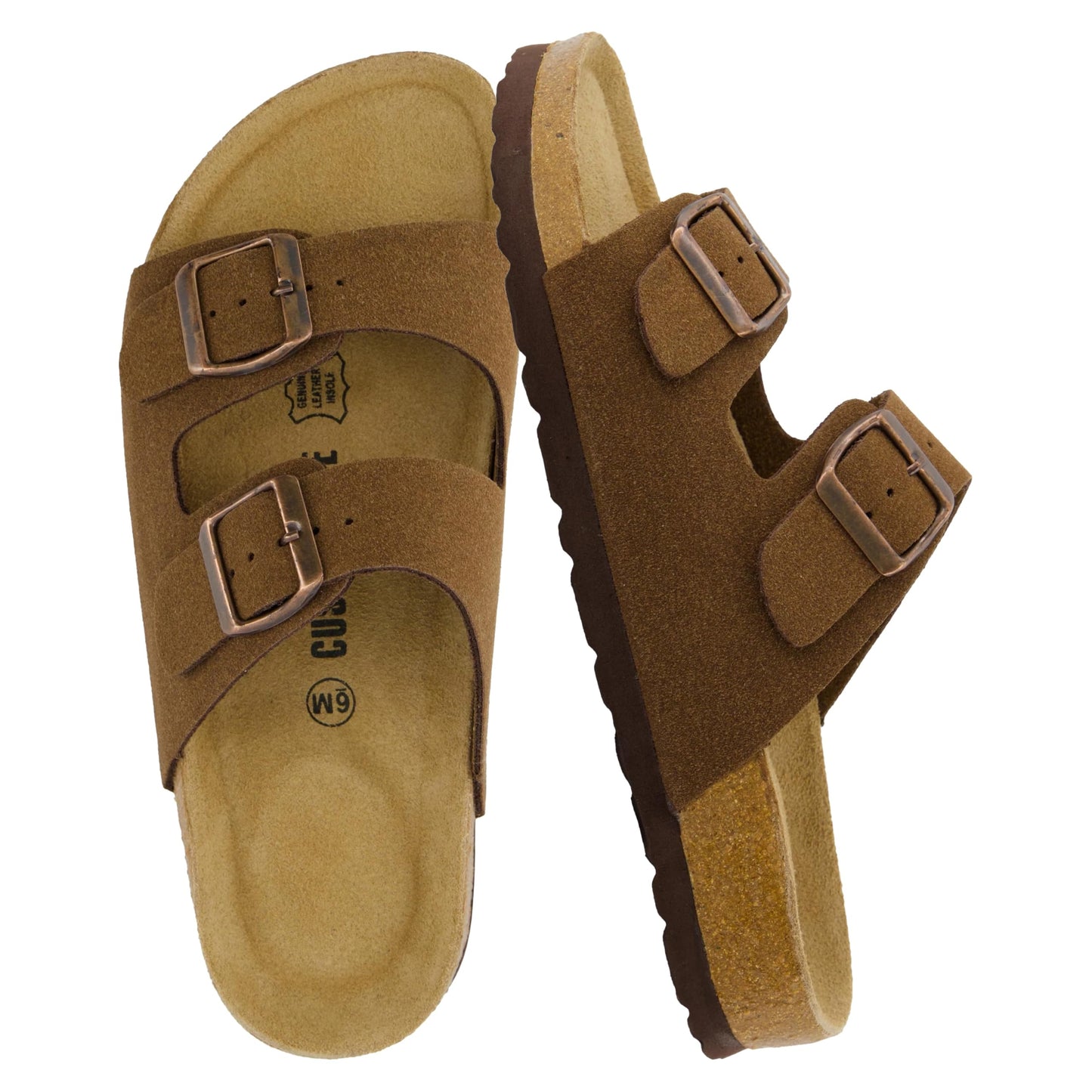 CUSHIONAIRE Lane Cork Footbed Womens Sandals Comfortable Double Buckle Slip On Sandals for Women with Arch Support and Classic Two Strap Design