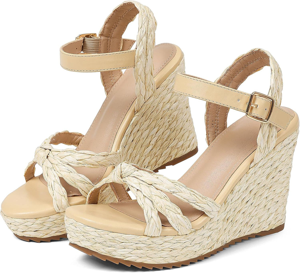 mikarka Womens Wedge Sandals Comfortable: Dressy Platform Espadrille Wedges | Open Toe Summer Heels Shoes, Arch Support for All-Day Wear, Adjustable Ankle Strap, Braided Knot Casual Daily, Vacation
