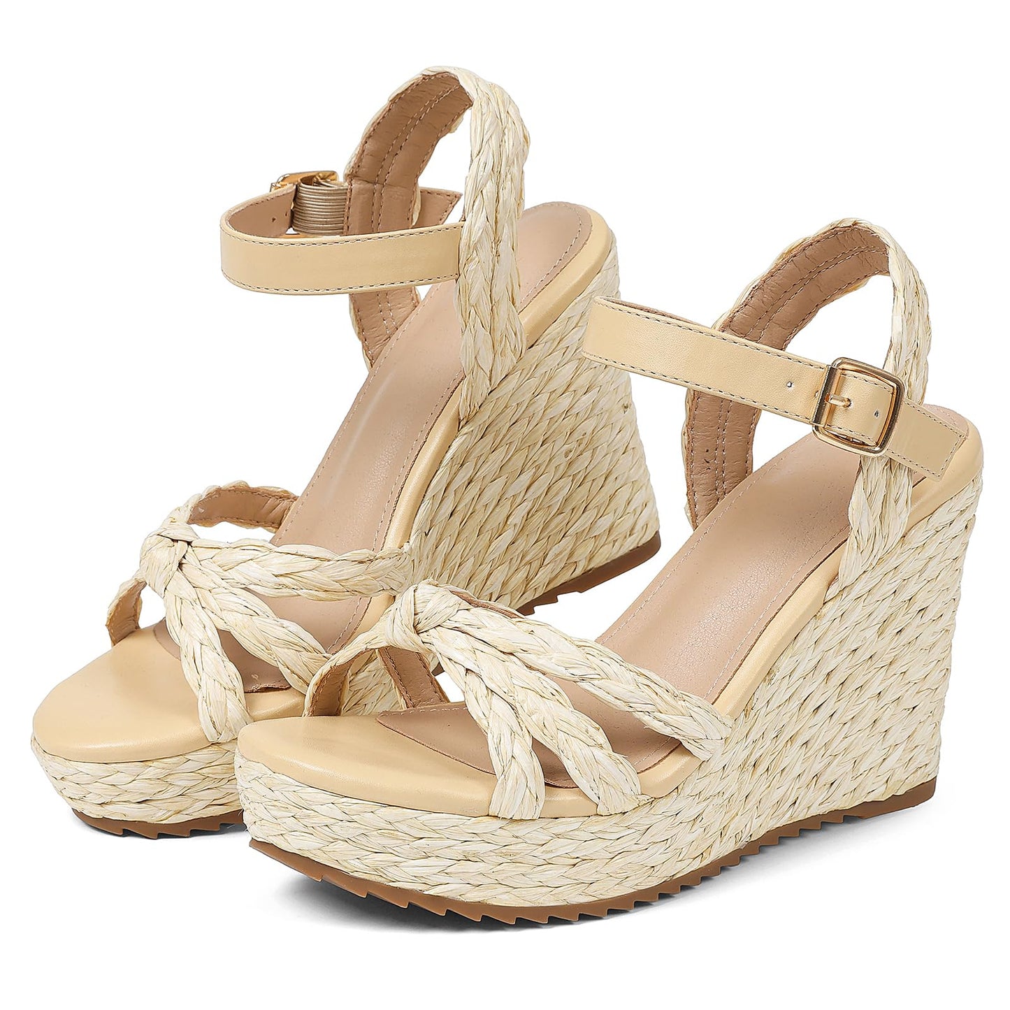 mikarka Womens Wedge Sandals Comfortable: Dressy Platform Espadrille Wedges | Open Toe Summer Heels Shoes, Arch Support for All-Day Wear, Adjustable Ankle Strap, Braided Knot Casual Daily, Vacation