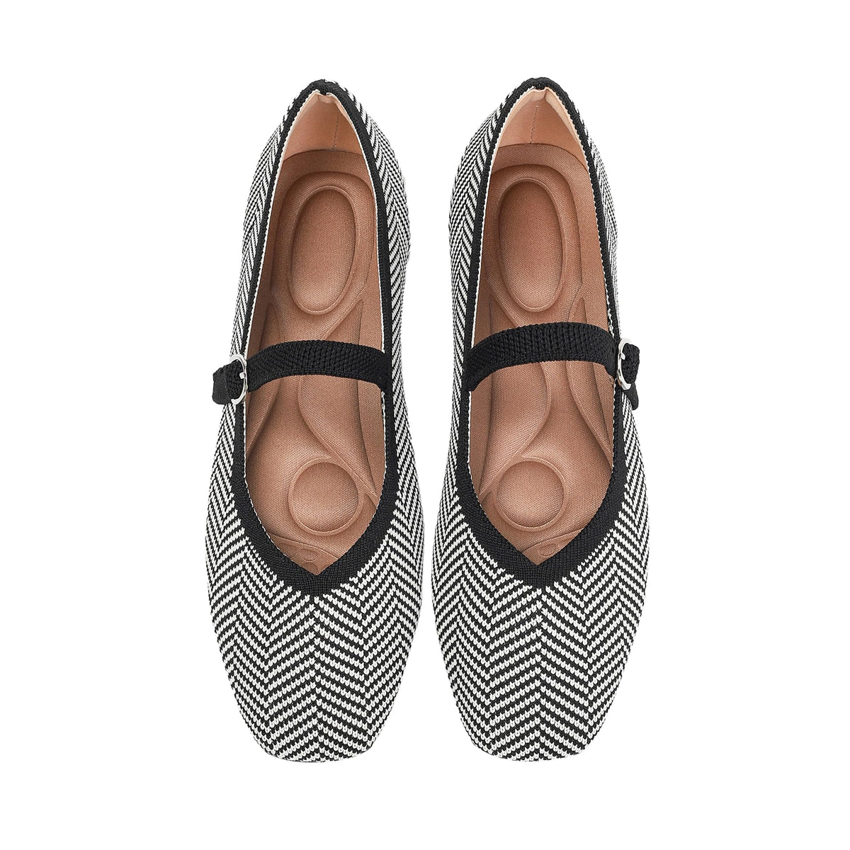 Knit Flats for Women Square Toe Casual Ballet Flat Shoes with Ankle Strap Washable Comfortable Formal Mary Jane Flat Shoes
