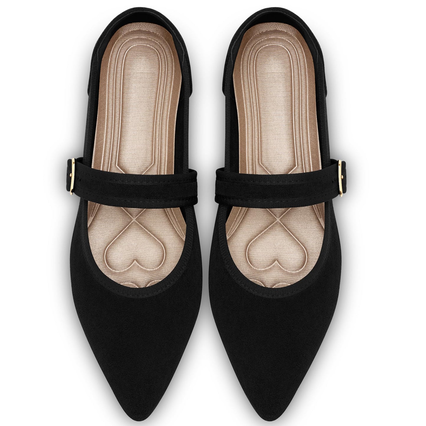 Ecetana Womens Mary Jane Ballet Flats Dressy Comfortable Pointed Toe | Classic Buckle Ankle Strap - Memory Foam Insole & Lightweight Non-slip Rubber Sole - Ideal for Work Office & Business Casual