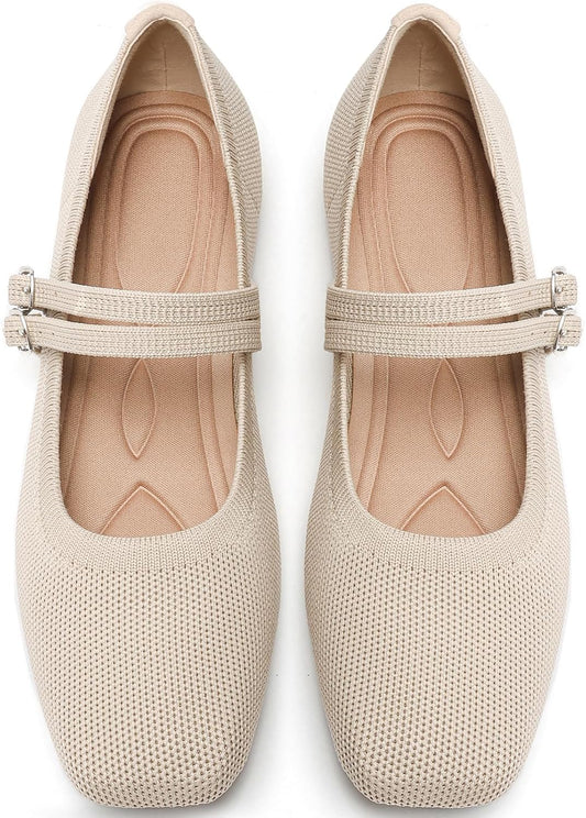 Womens Woven Ballet Flats, Foldable Mary Jane Shoes for Casual Wear | Woven Knit Texture,Breathable Upper,Adjustable Strap,Foldable Travel,Cushioned Sole,Spring Fall Daily Walking Errands