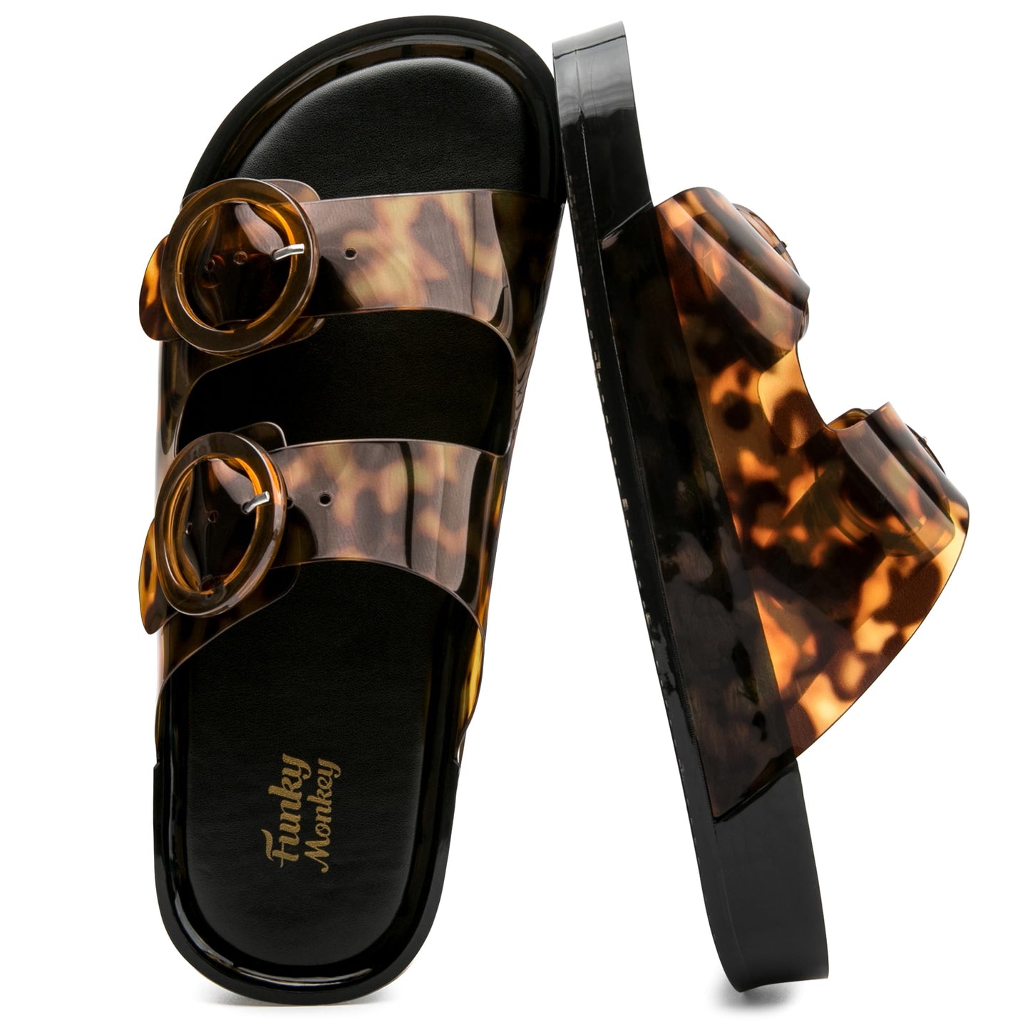 FUNKYMONKEY Women's Comfort Slides Non-Slip Lightweight Flat Beach Sandals | Adjustable Buckle Plastic Sandals with Arch Support, Waterproof Non-Slip Summer Slippers for Pool, Shower & Daily Wear