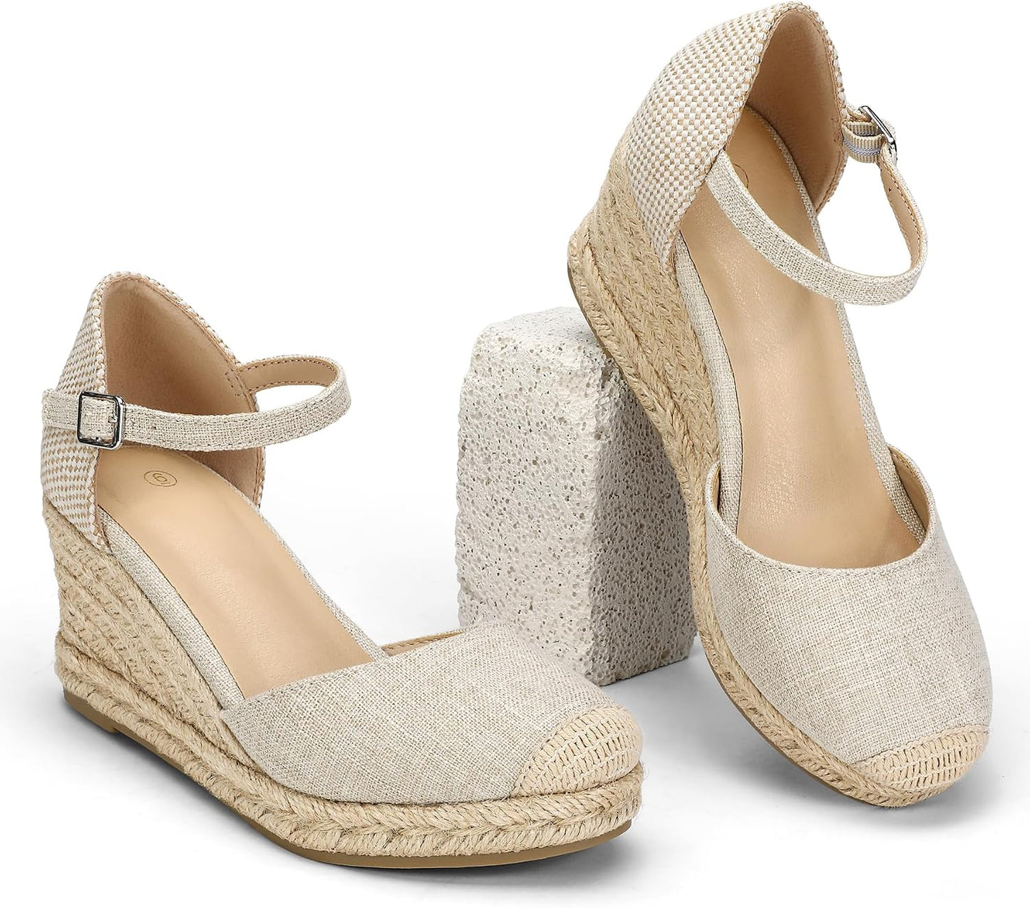 mysoft Women's Platform Espadrille Wedge Sandals Closed Toe Summer Shoes | Comfortable Fit,2.76 Inch Heel,Breathable,Adjustable Ankle Strap Buckle,Non-Slip Rubber,Casual Walking Vacation