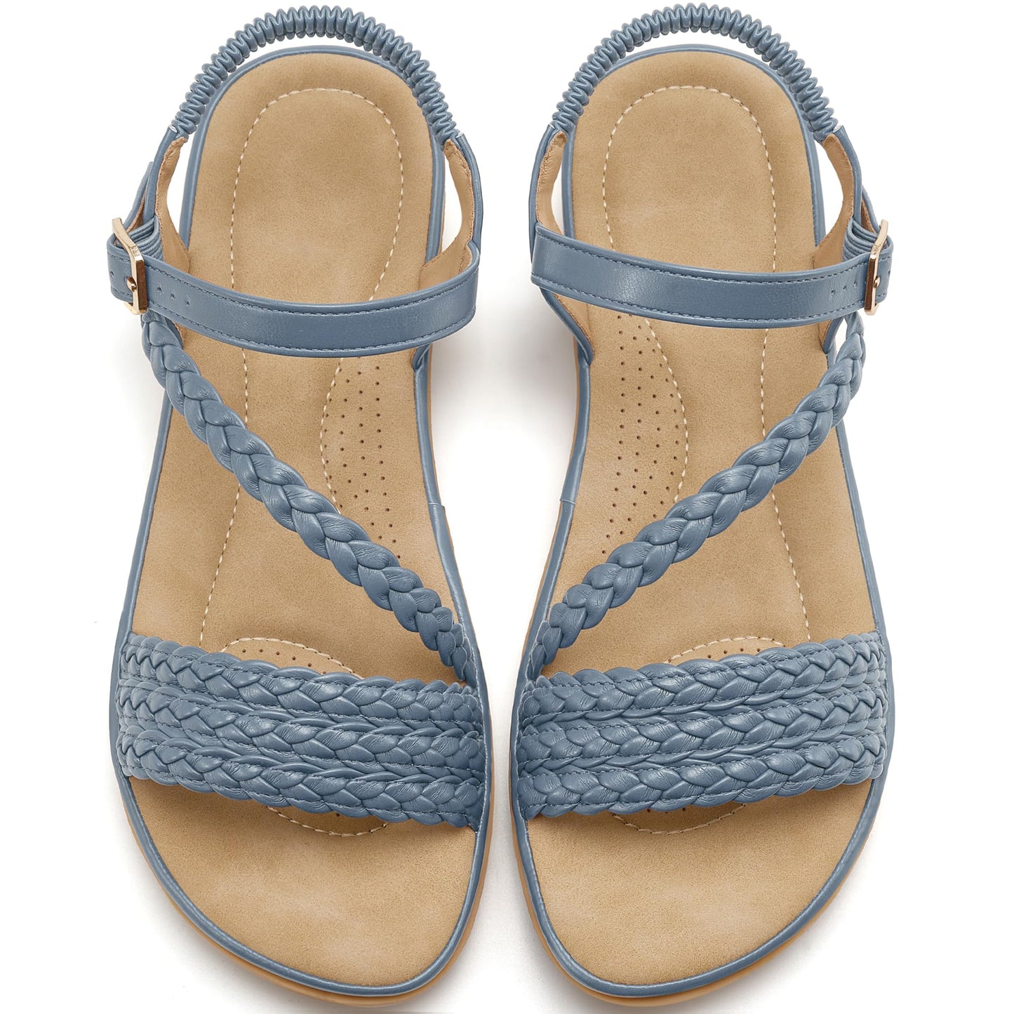 Aomigoct Dressy Womens Sandals Summer: Comfortable Strappy Flats Sandals Women - Casual Walking Woman Shoes