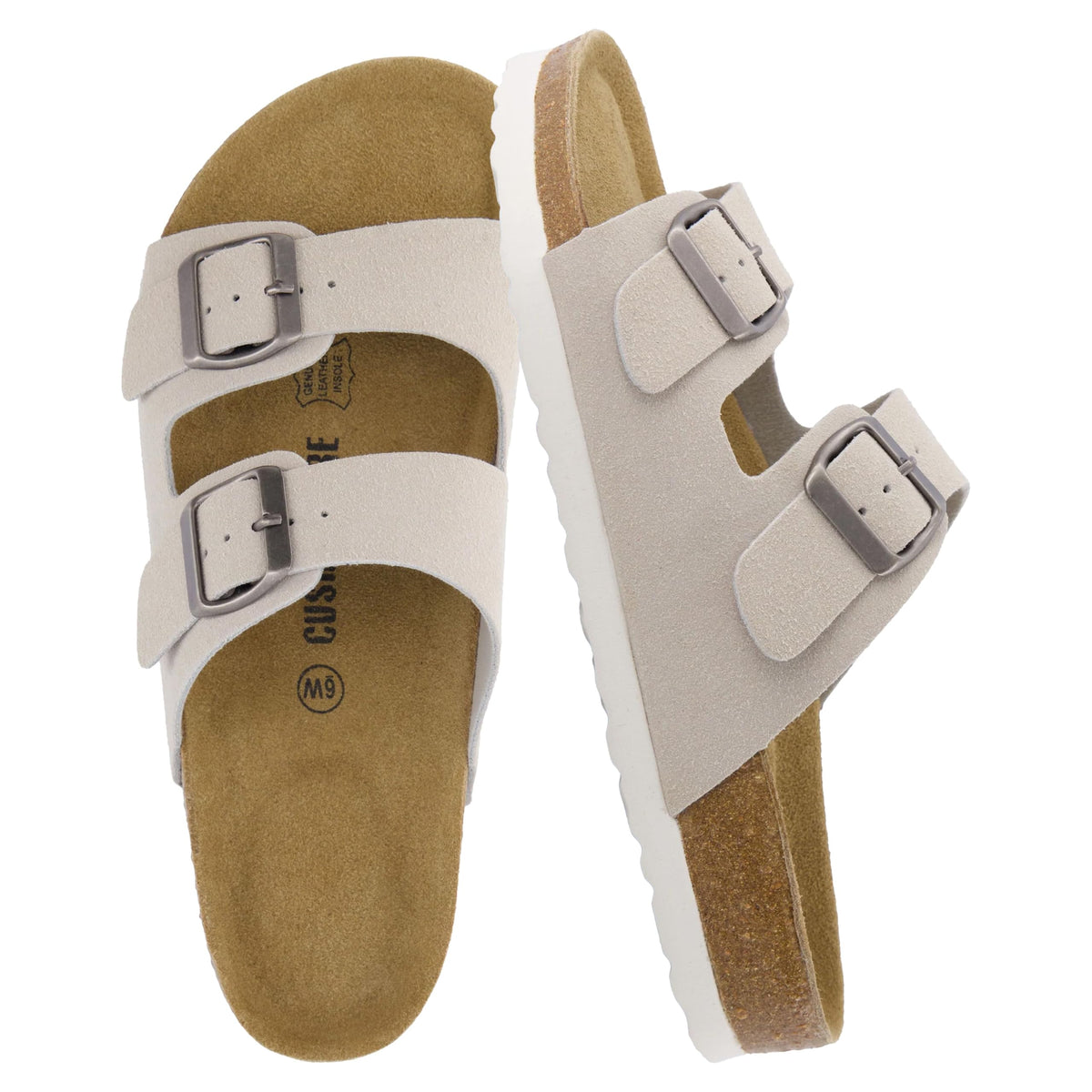 CUSHIONAIRE Lane Cork Footbed Womens Sandals Comfortable Double Buckle Slip On Sandals for Women with Arch Support and Classic Two Strap Design