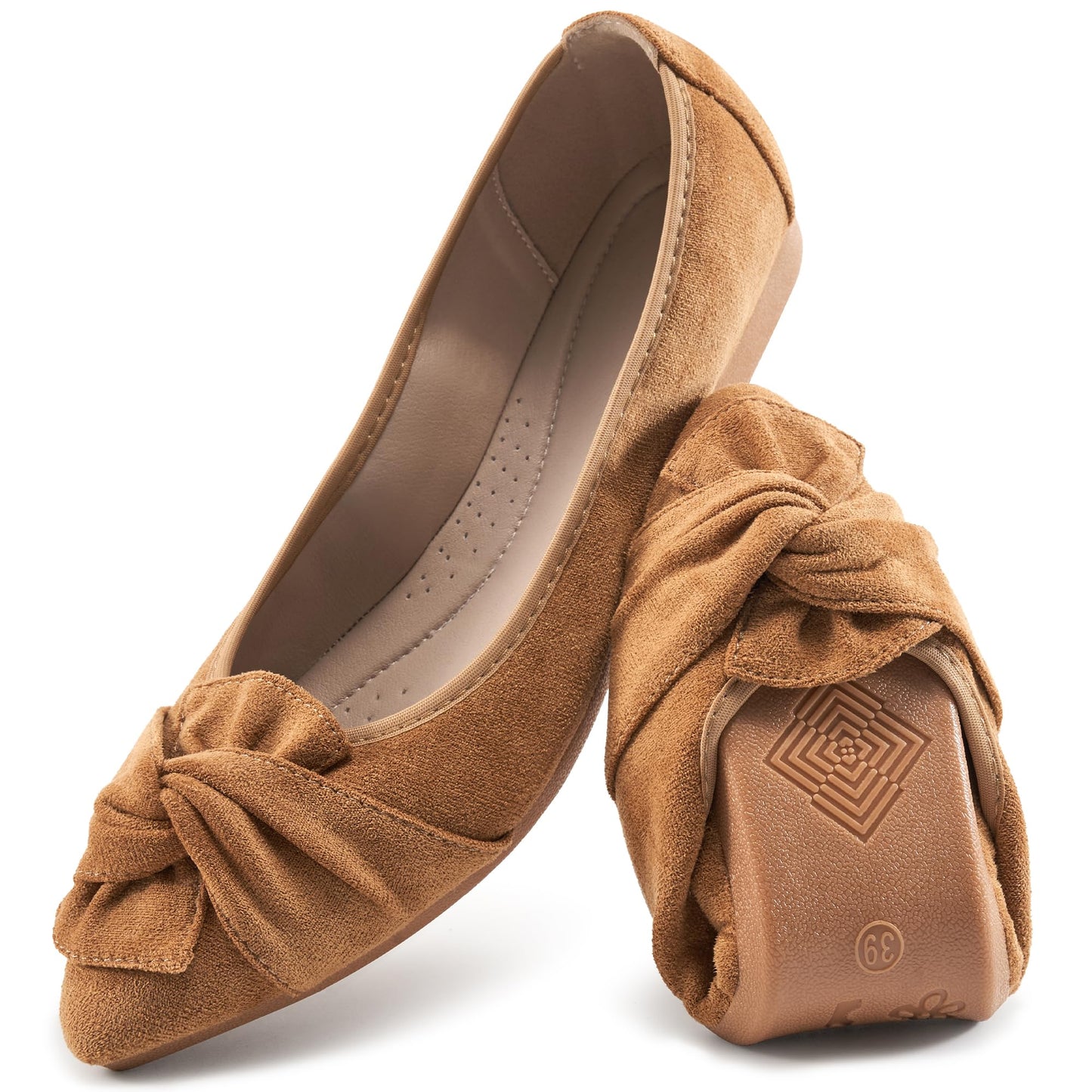 Aomigoct Comfortable Dressy Flats for Women: Cushioned Insole & Lightweight for All-Day Office Comfort - Slip On & Foldable for Working Professional with Bow