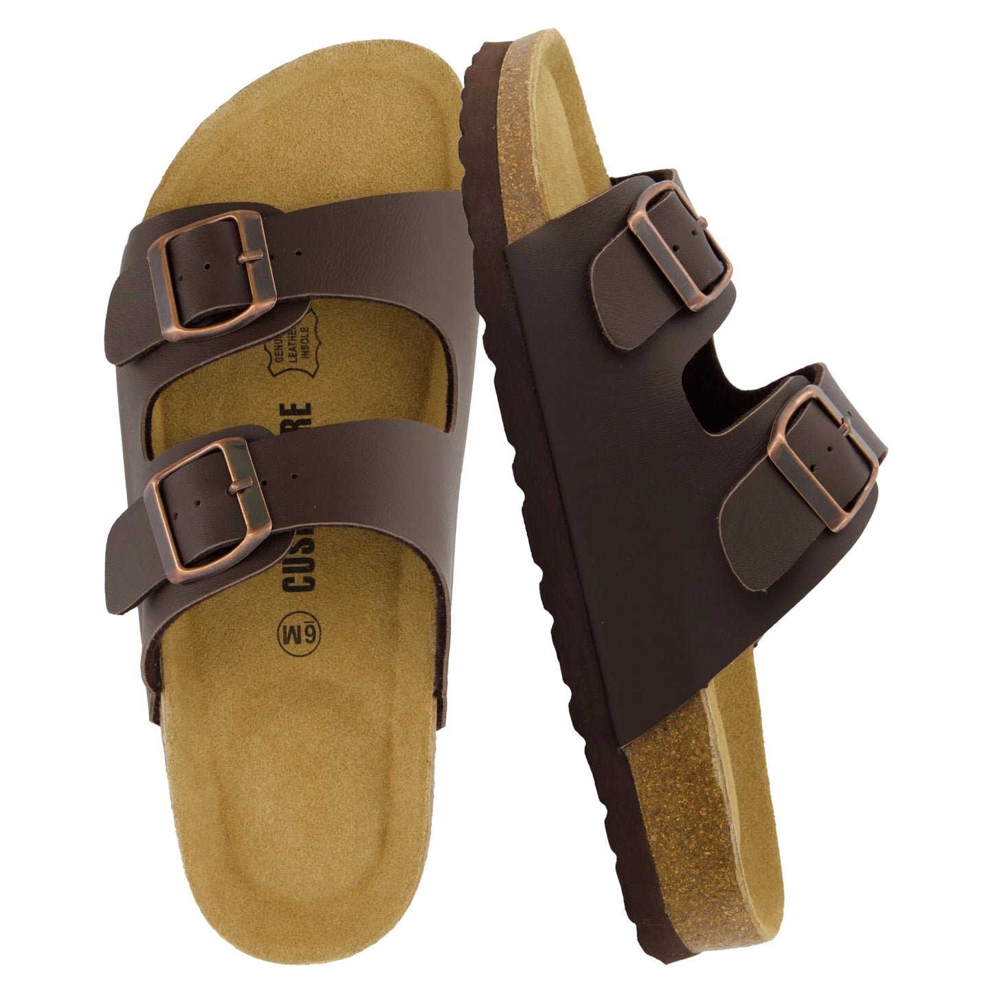 CUSHIONAIRE Lane Cork Footbed Womens Sandals Comfortable Double Buckle Slip On Sandals for Women with Arch Support and Classic Two Strap Design
