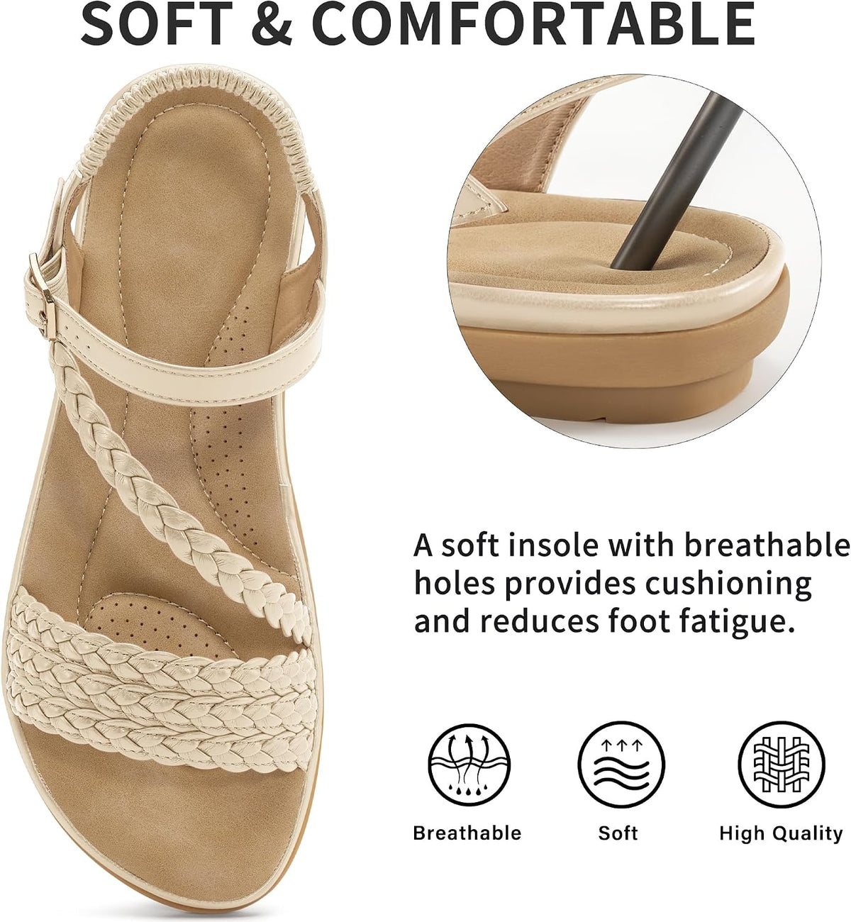 Aomigoct Dressy Womens Sandals Summer: Comfortable Strappy Flats Sandals Women - Casual Walking Woman Shoes