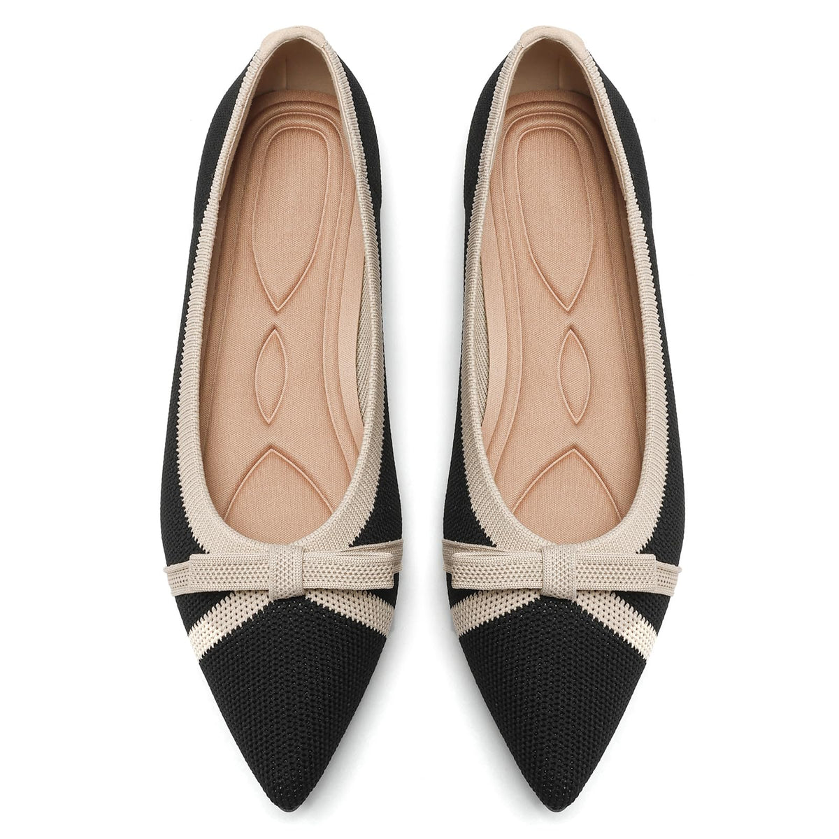Flats for Women Pointed Toe Knit Foldable Ballet Flat Shoes | Stretch knit upper,built-in arch support,cushioned insole,foldable lightweight design,non-slip sole,office and casual wear