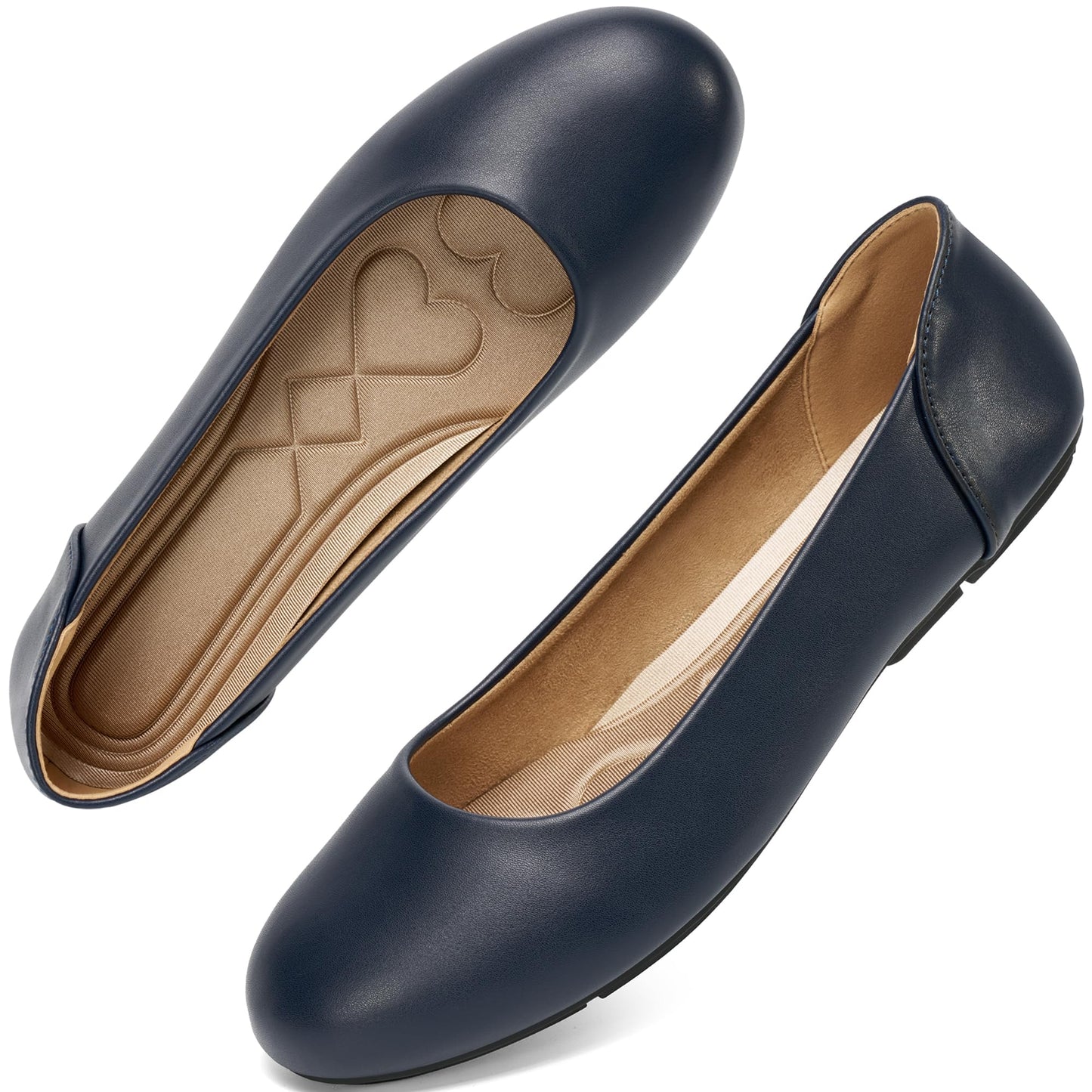 Aomigoct Womens Dress Flats Shoes: Classic Round Toe & PU Leather for Office - No Break-in Heel Pillow & Cushioned Insoles for All-Day Comfort in Business Meetings - Professional Women