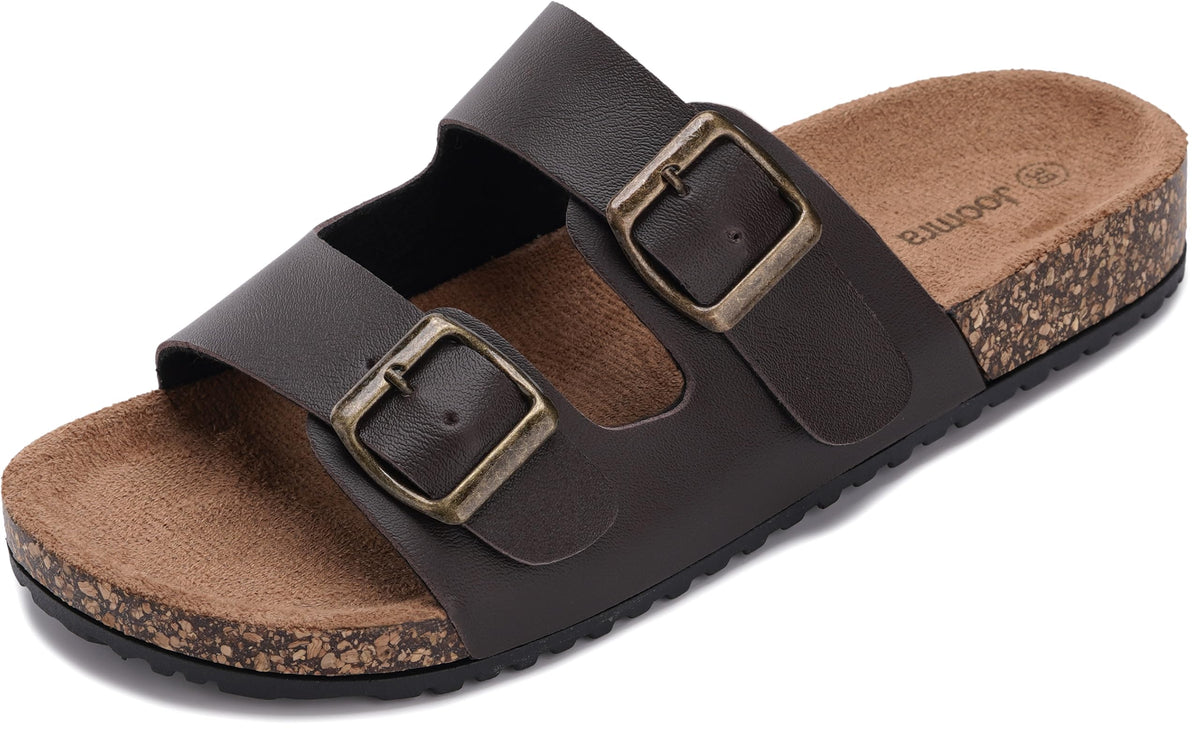 Joomra Women's Cork-Inspired Footbed Slides Adjustable Buckle Sandals | Natural Foot-Shaped, Vegan Upper, Two-Strap, Casual Daily Slippers, Comfy Indoor Outdoor Sandles