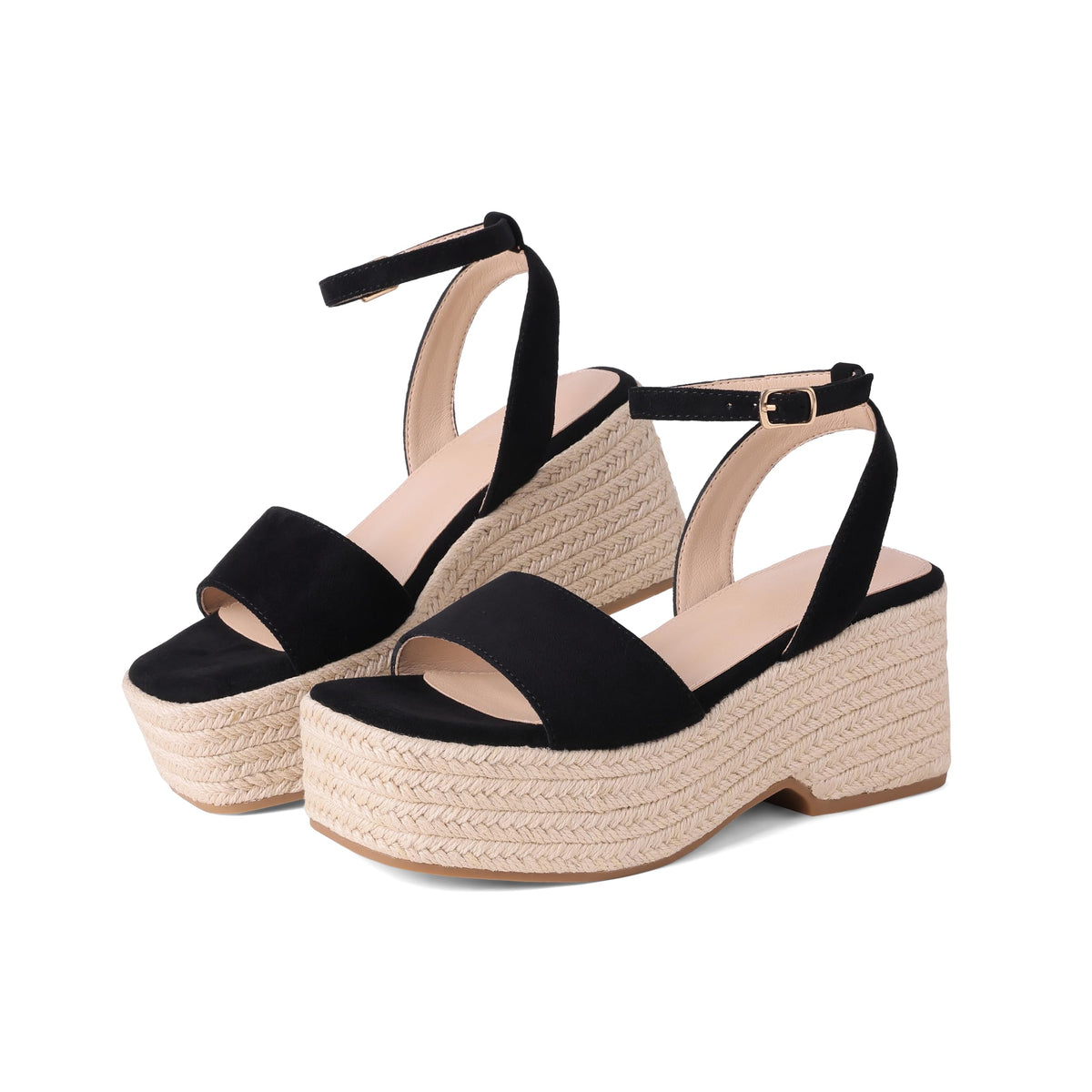 Marc Ford Platform Sandals for Women Summer Espadrilles Wedges - Ankle Strap, Buckle, Open Toe, Beach Shoes, Vacation, Dressy