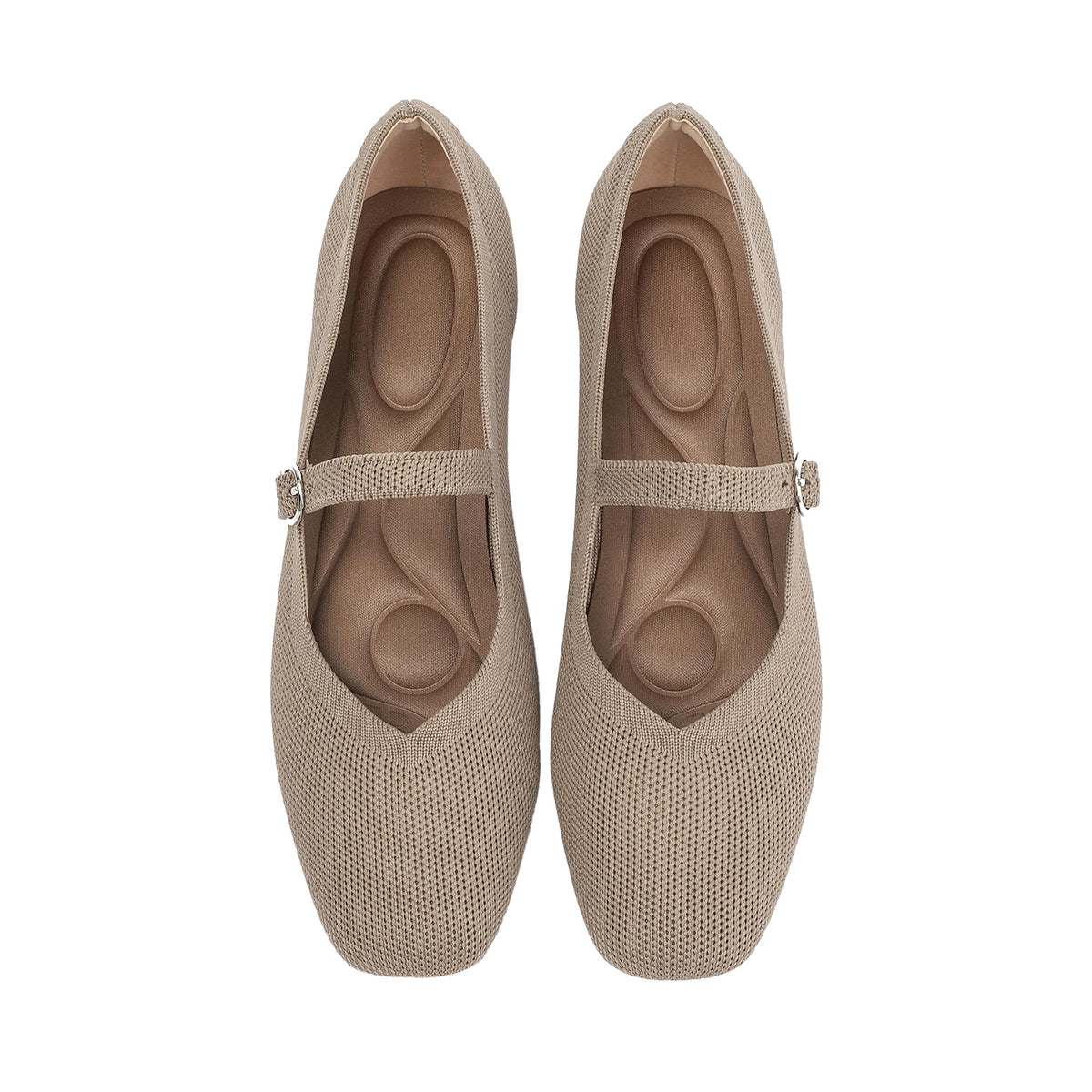 Knit Flats for Women Square Toe Casual Ballet Flat Shoes with Ankle Strap Washable Comfortable Formal Mary Jane Flat Shoes