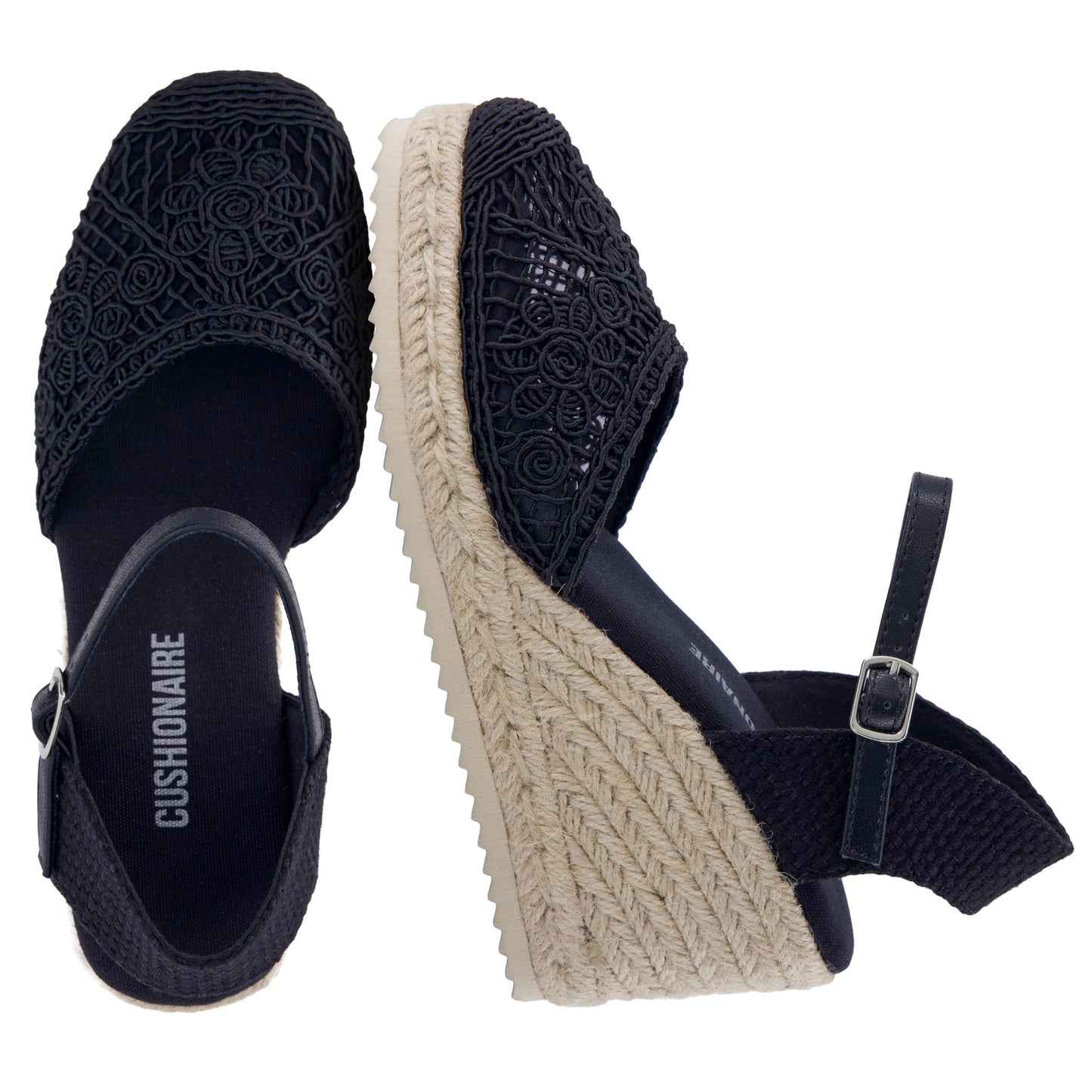 CUSHIONAIRE Flora Platform Espadrilles for Women, Dressy Wedge Closed Toe Sandals with Ankle Strap and Cushioned Footbed