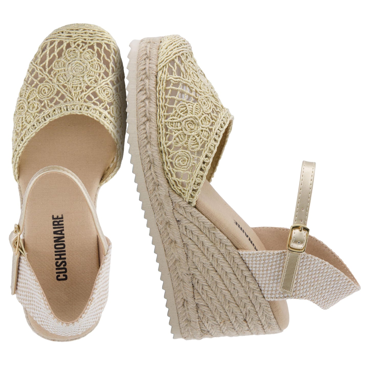 CUSHIONAIRE Flora Platform Espadrilles for Women, Dressy Wedge Closed Toe Sandals with Ankle Strap and Cushioned Footbed