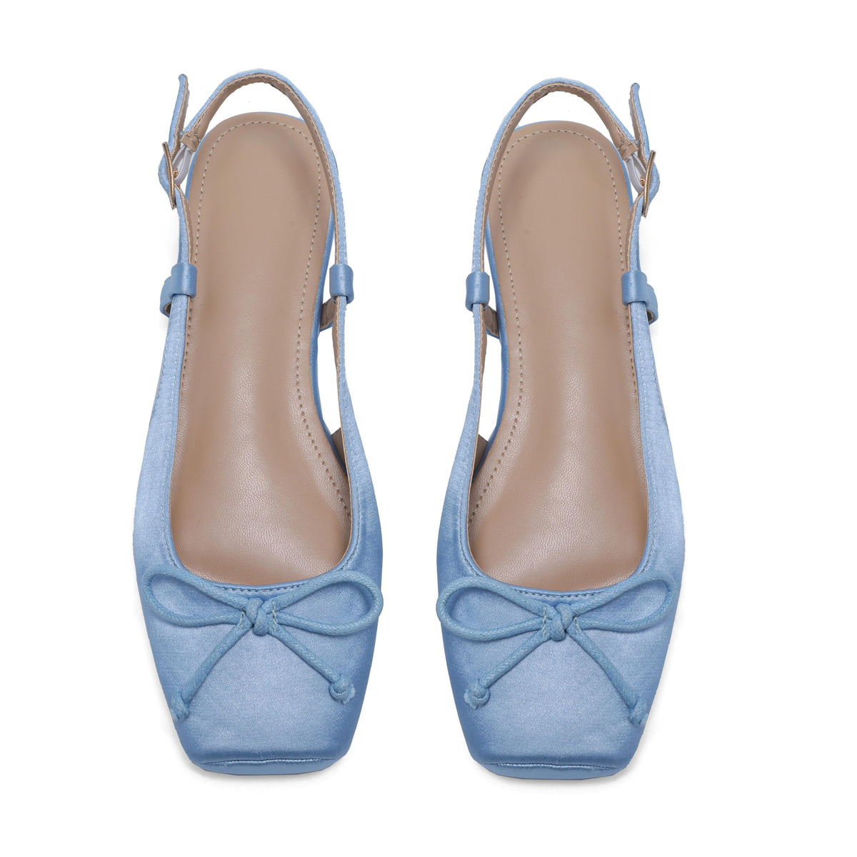 Women's Ballet Flats Slingbacks Square Toe Bow Knit Dressy Flat Shoes with Ankle Buckles Satin