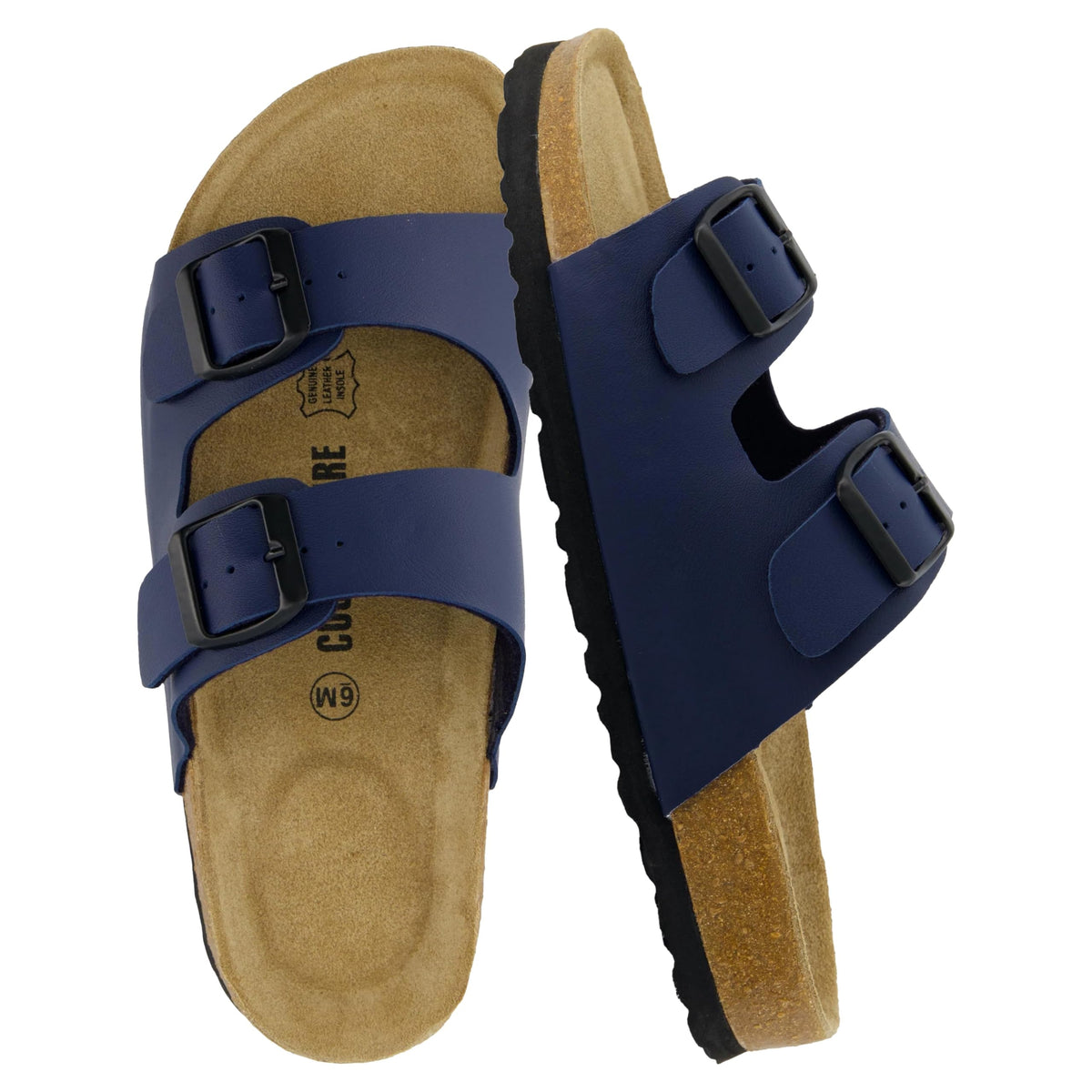 CUSHIONAIRE Lane Cork Footbed Womens Sandals Comfortable Double Buckle Slip On Sandals for Women with Arch Support and Classic Two Strap Design