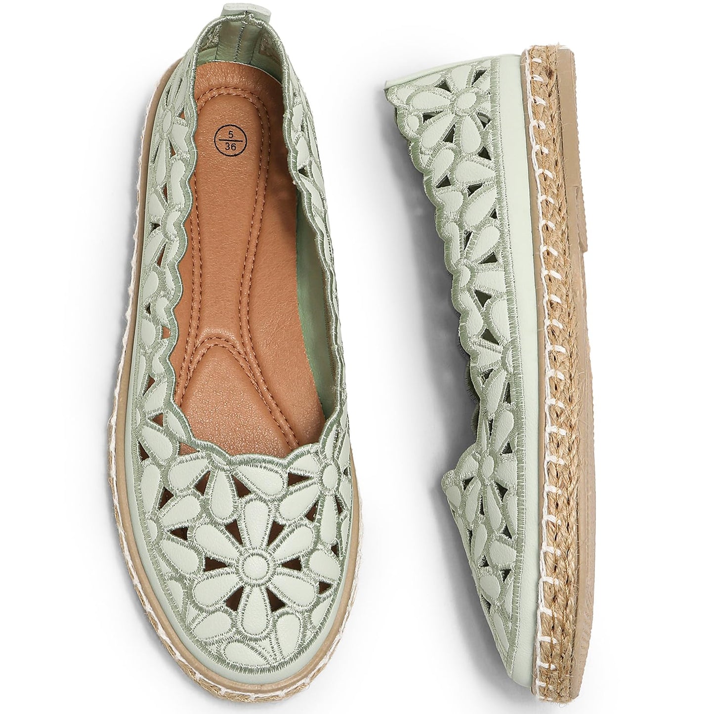 HEAWISH Women's PU Leather Ballet Flats Espadrille Loafers | Slip-on ballet flats with espadrille-style sole, closed-toe design, for dressy & casual summer wear