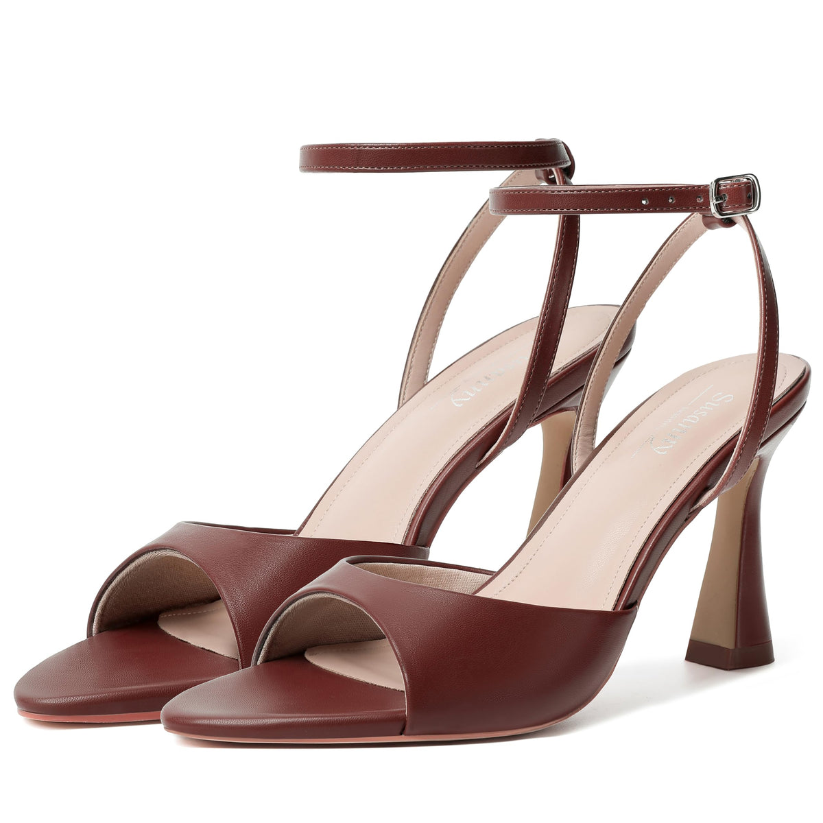 Susanny High Heels for Women Pointed Open Toe Strappy Chunky Block Heels Ankle Strap Stiletto Kitten Heeled Sandals Wedding Bridal Party Prom Sexy Dress Shoes