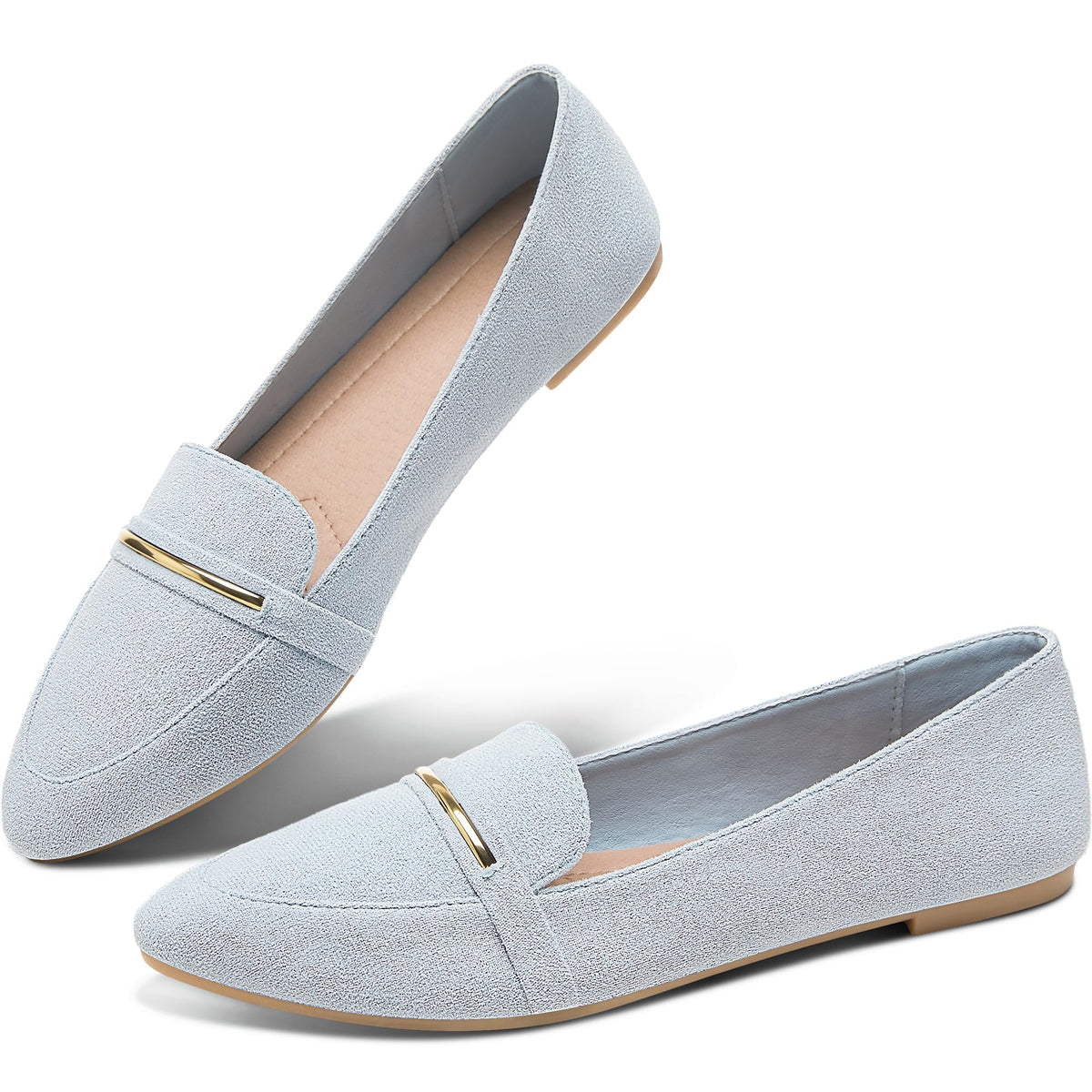 Obtaom Women's Pointy Toe Loafer Flat Comfortable Faux Suede Work Shoes,Cute Penny Loafer Slip On Ballet Flat
