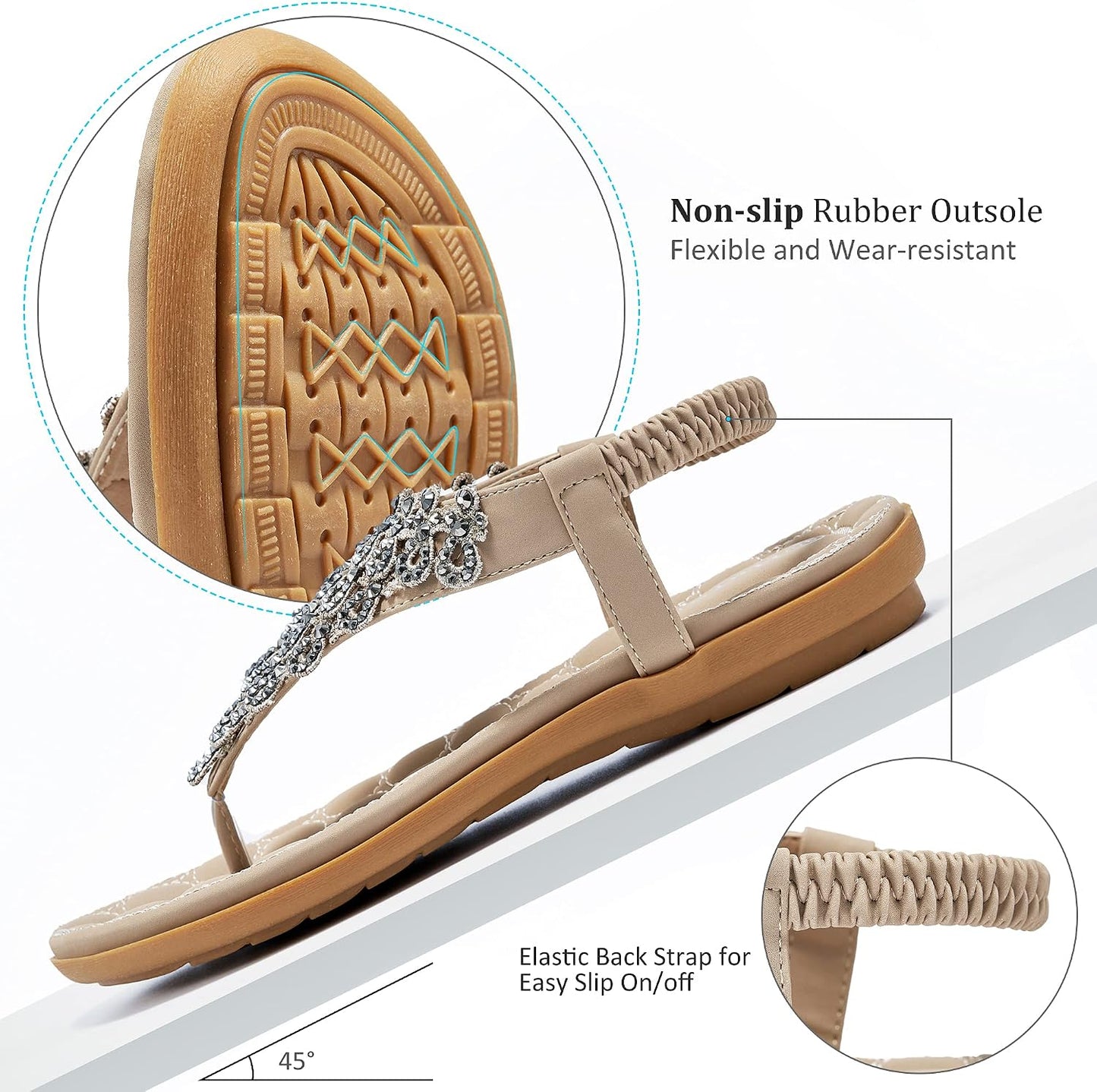 HARENCE Flat Sandals for Women Dressy: Comfort Thong T-Strap Walking Shoes 2026 with Elastic Ankle Strap for Summer Casual Vacation