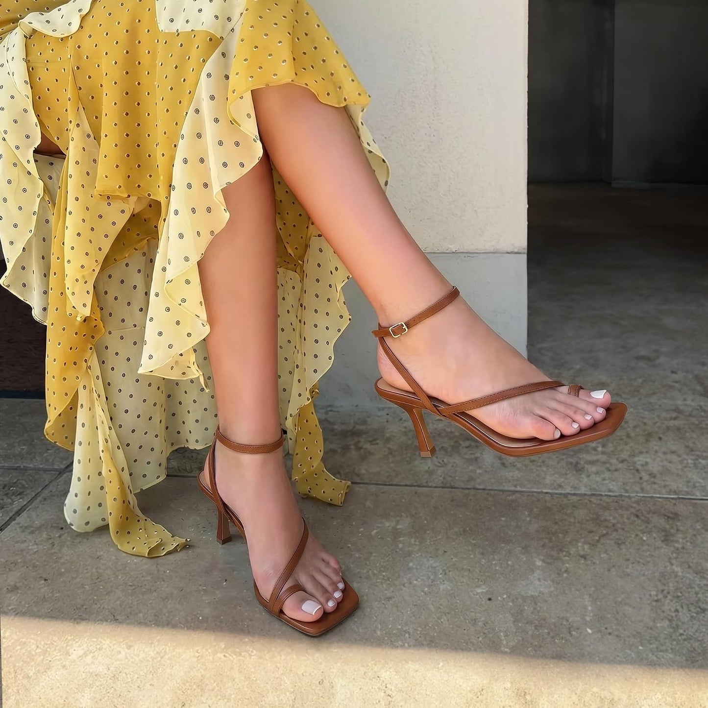 DREAM PAIRS Women's Kitten Low Heel Sandals | Square Open Toe Adjustable Ankle Strappy Summer Sandals, Flip Flop Fashion and Comfortable Dressy Shoes 2026 for Daily Party