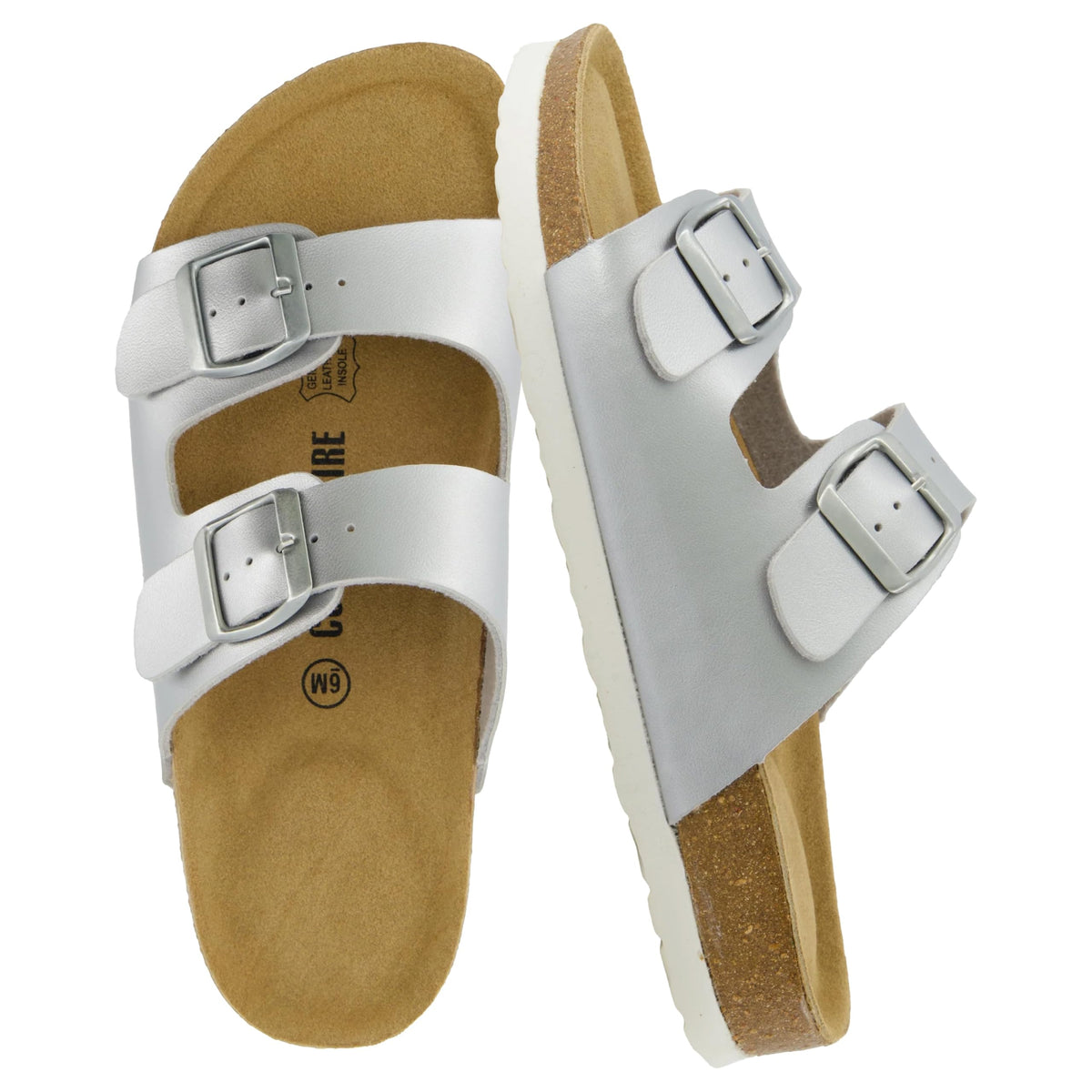 CUSHIONAIRE Lane Cork Footbed Womens Sandals Comfortable Double Buckle Slip On Sandals for Women with Arch Support and Classic Two Strap Design