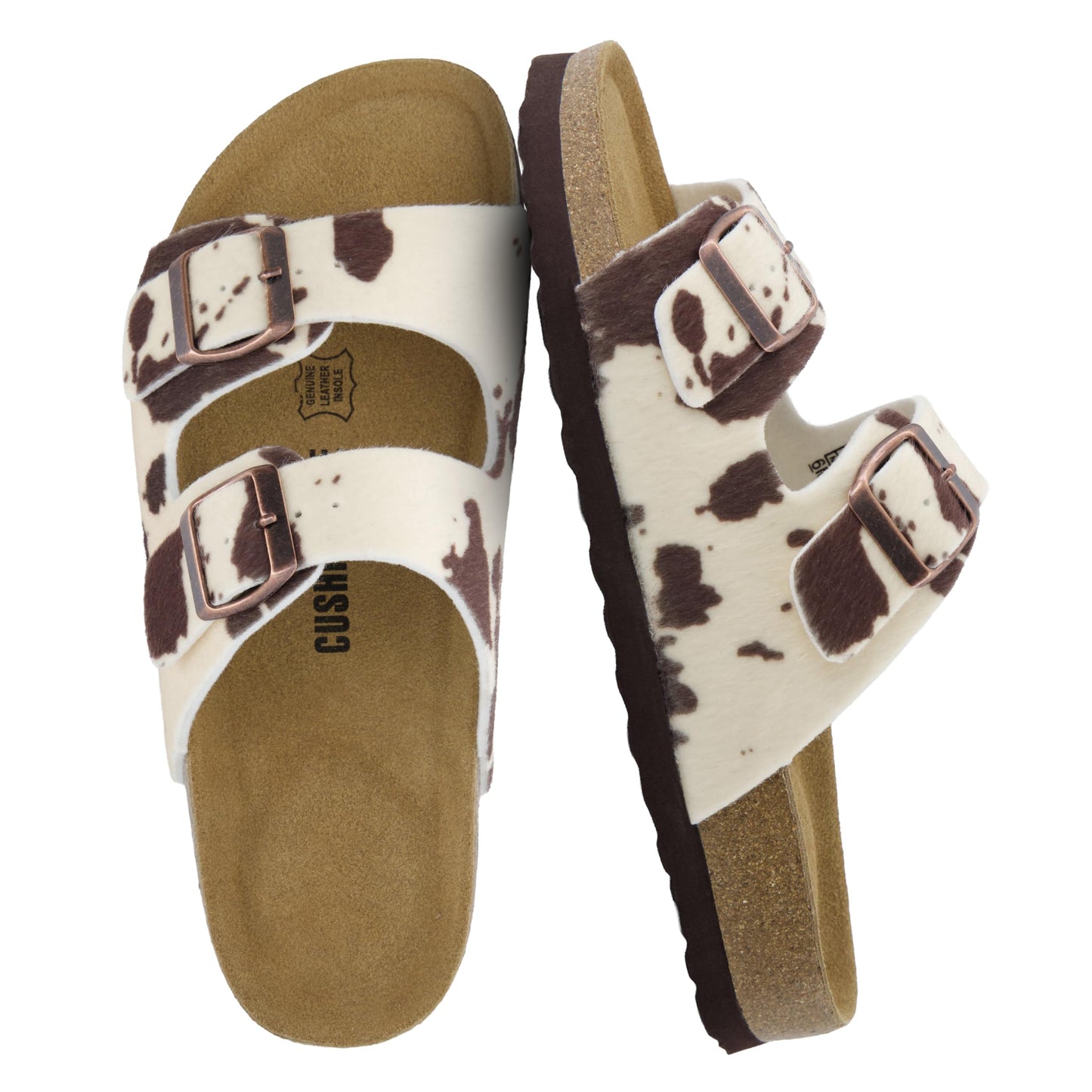 CUSHIONAIRE Lane Cork Footbed Womens Sandals Comfortable Double Buckle Slip On Sandals for Women with Arch Support and Classic Two Strap Design