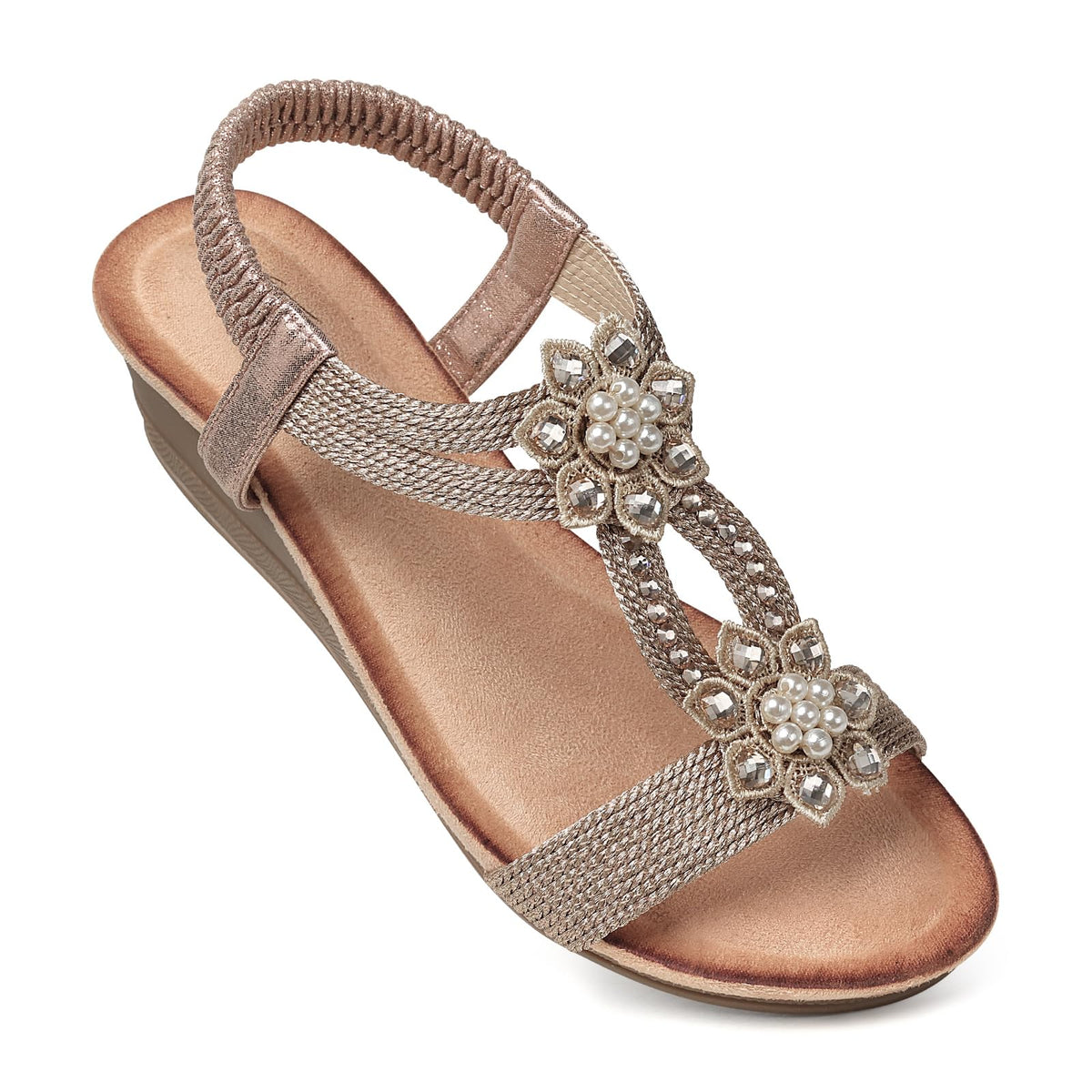 SHIBEVER Womens Wedge Sandals Dressy: Comfortable Low Heels Sandals Summer | Elastic Back Strap, Open Toe, with Cushioning, Arch Support Casual Dress Shoes for Walking Beach Travel Vacation Size 5-12