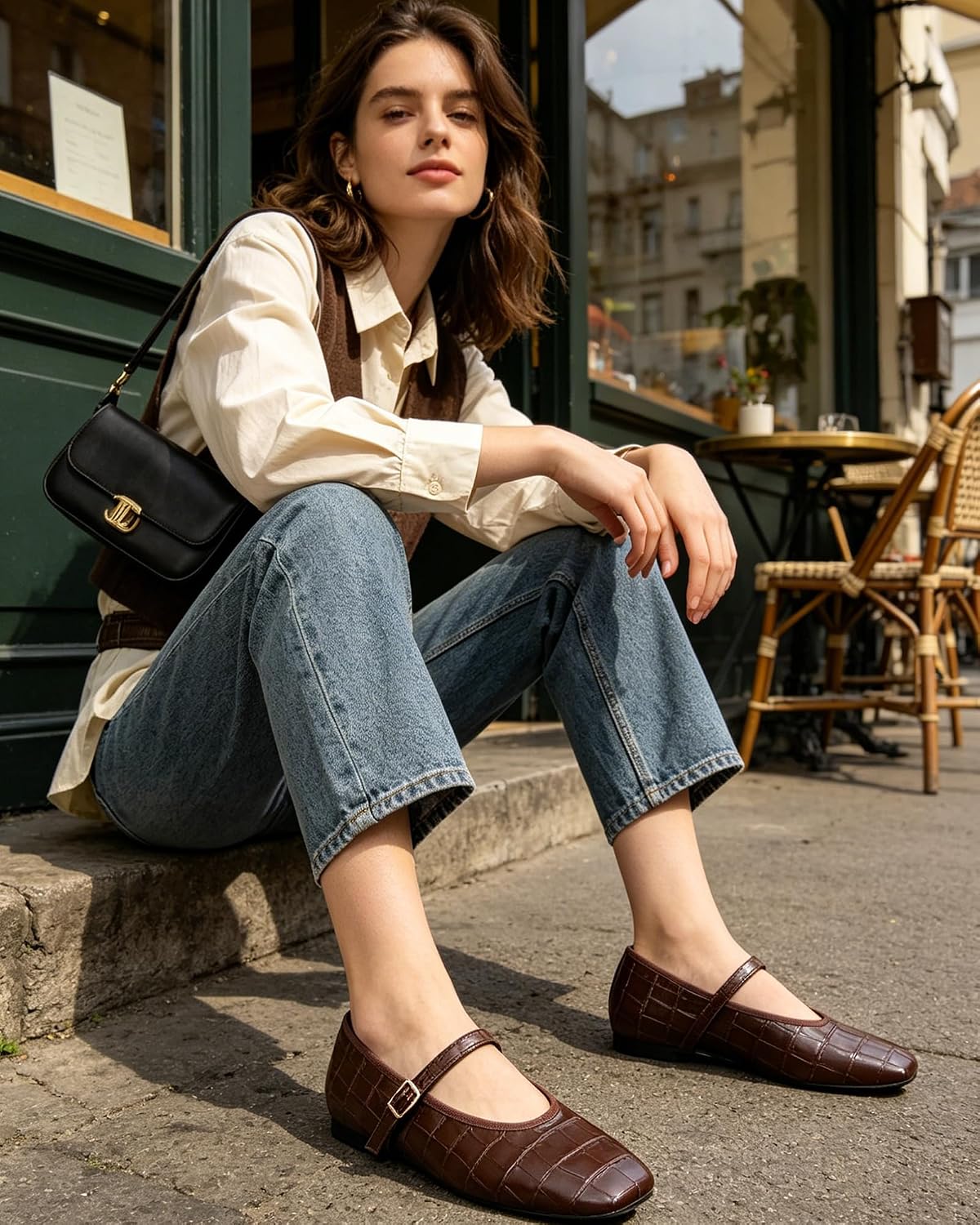 Flats for Women Comfortable Dressy Mary Jane Ballet Flats | Square Toe, Faux Leather, Ankle Strap, Cushioned Insole, Ideal for Work Office Business Dressy Casual Daily Wear
