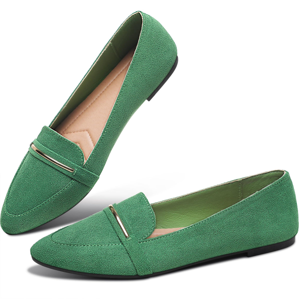 Obtaom Women's Pointy Toe Loafer Flat Comfortable Faux Suede Work Shoes,Cute Penny Loafer Slip On Ballet Flat