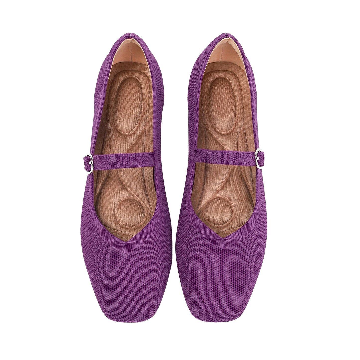 Knit Flats for Women Square Toe Casual Ballet Flat Shoes with Ankle Strap Washable Comfortable Formal Mary Jane Flat Shoes